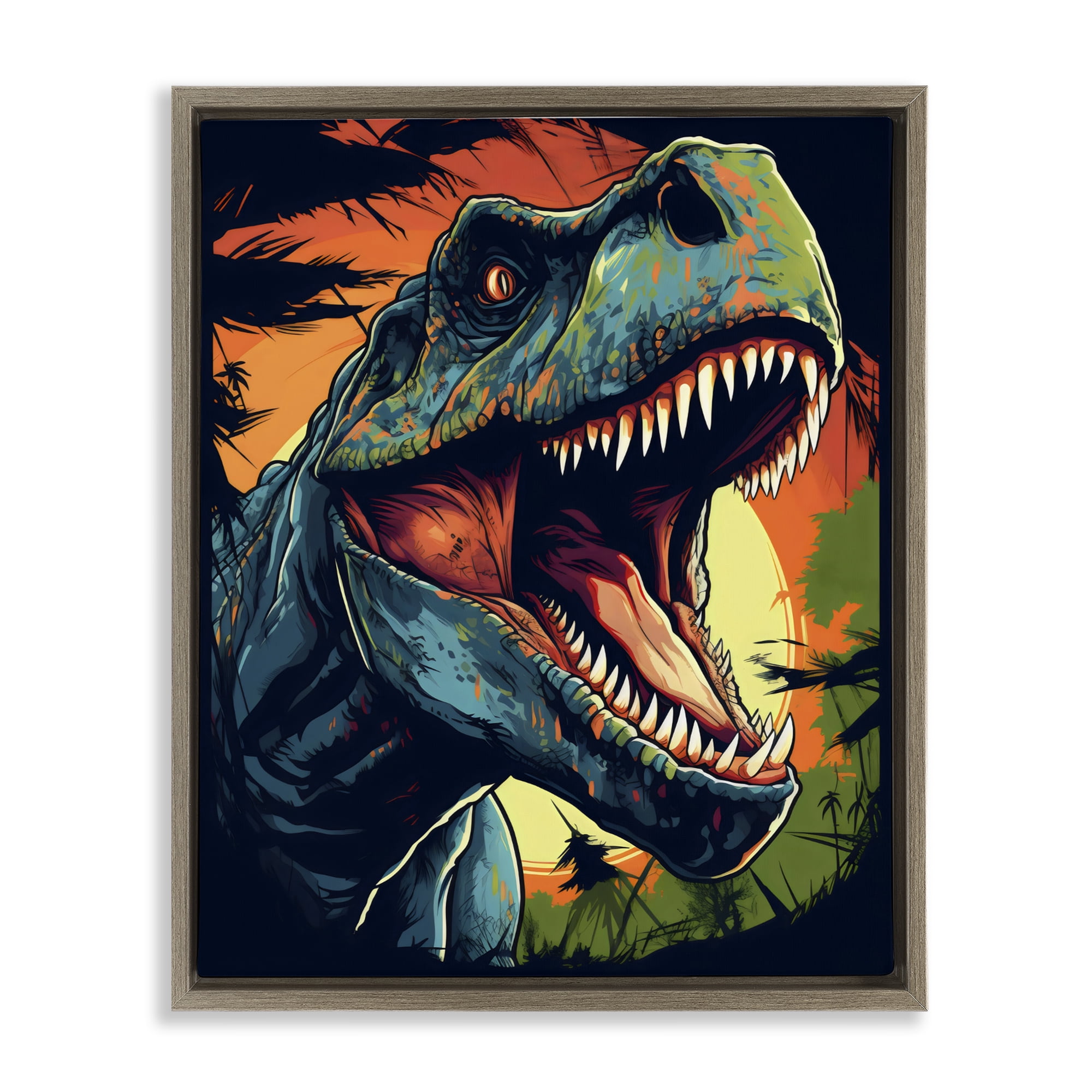 Stupell Industries Dino Roar at Sunset Brown Framed Floater Canvas Wall Art, design by Creative Studio