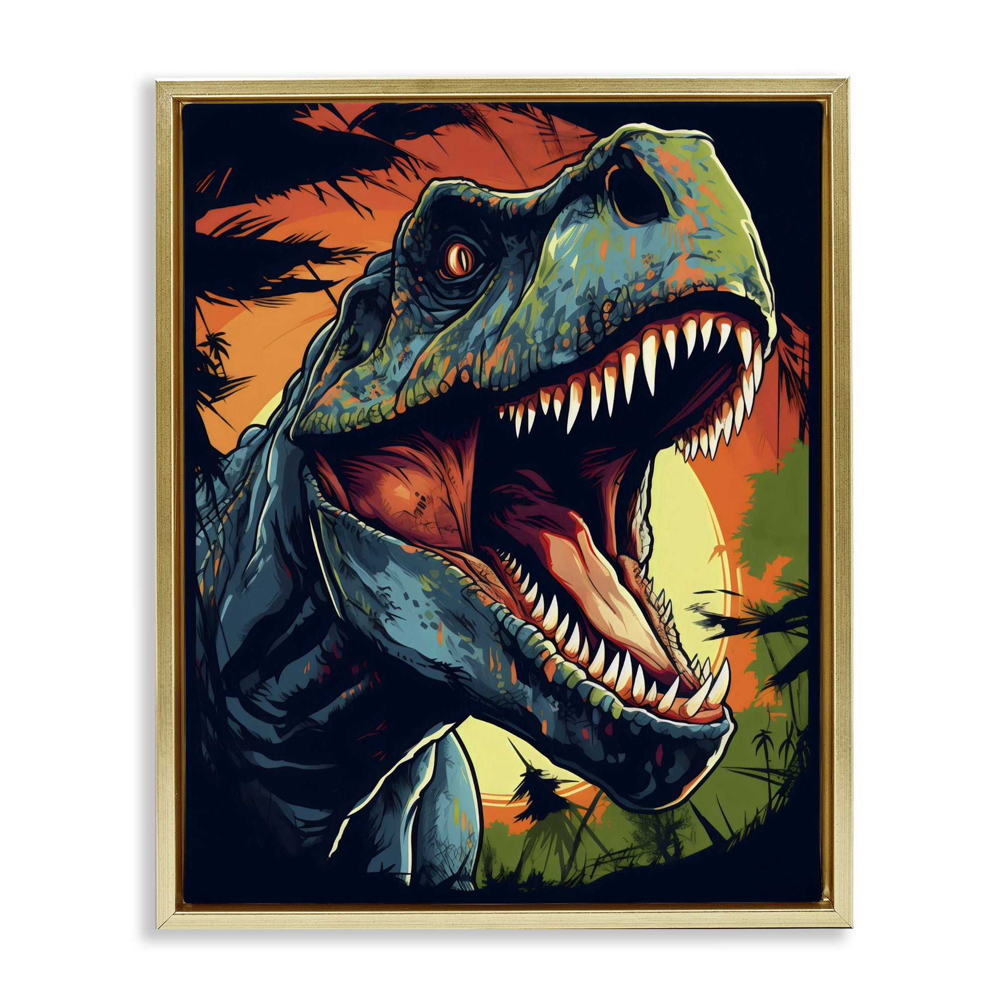 Stupell Industries Dino Roar at Sunset Gold Framed Floater Canvas Wall Art, design by Creative Studio