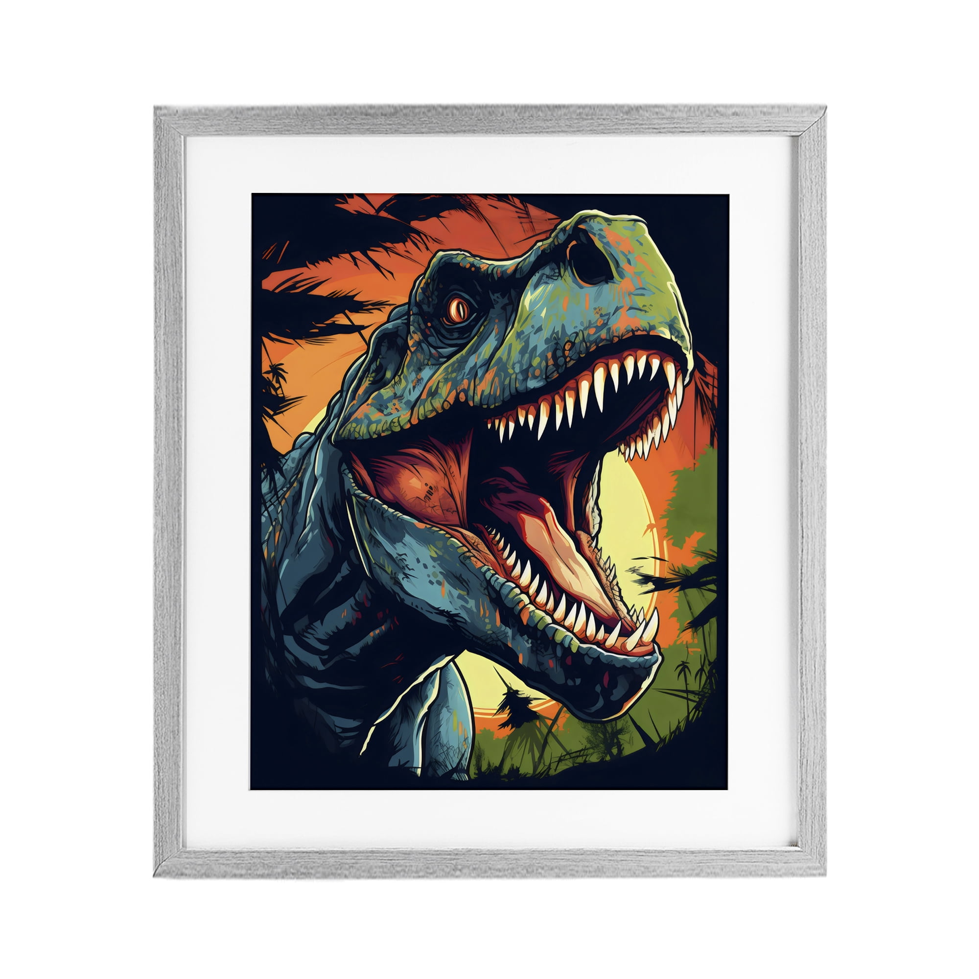 Stupell Industries Dino Roar at Sunset Gray Framed Print Under Glass, design by Creative Studio