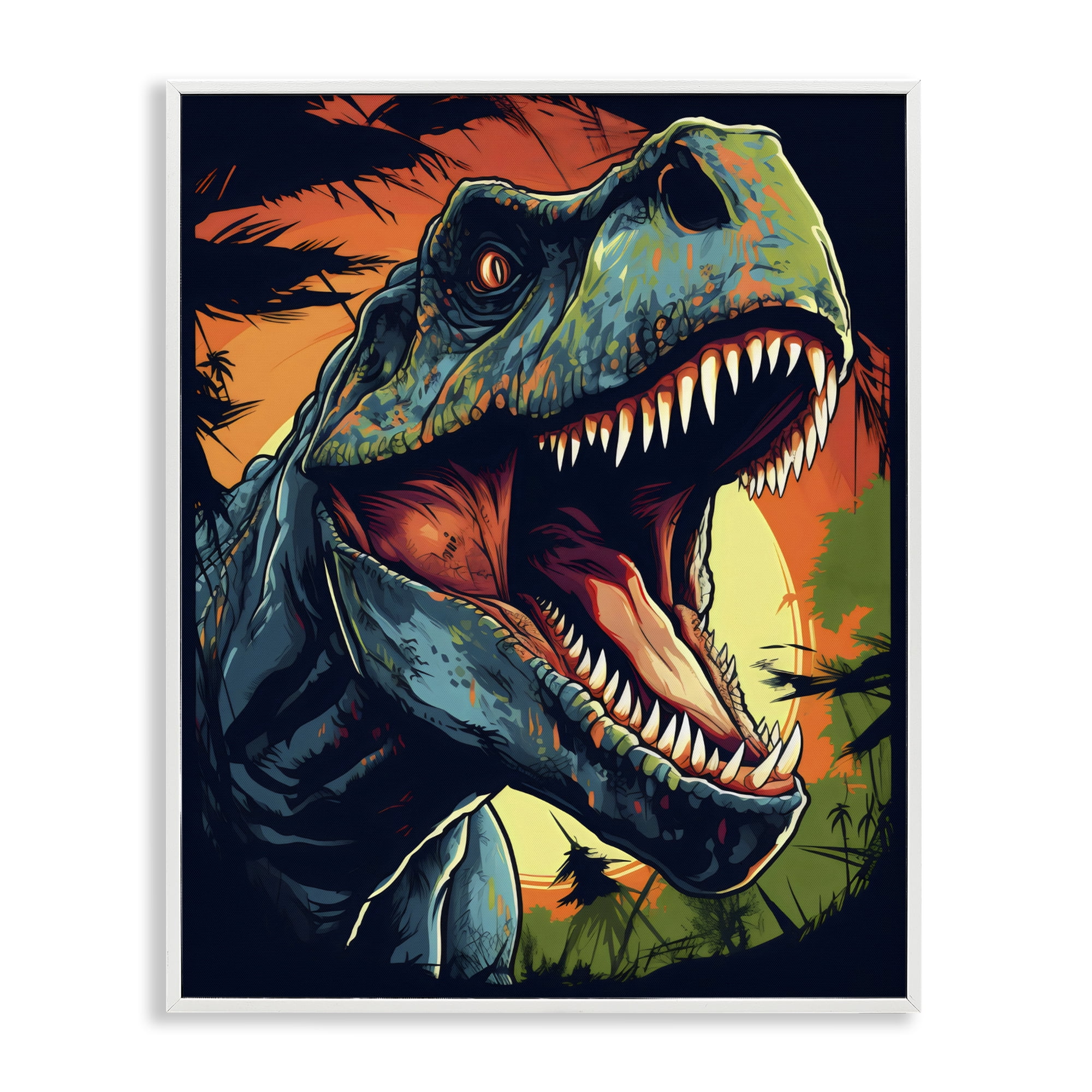 Stupell Industries Dino Roar at Sunset White Framed Giclee Art, design by Creative Studio