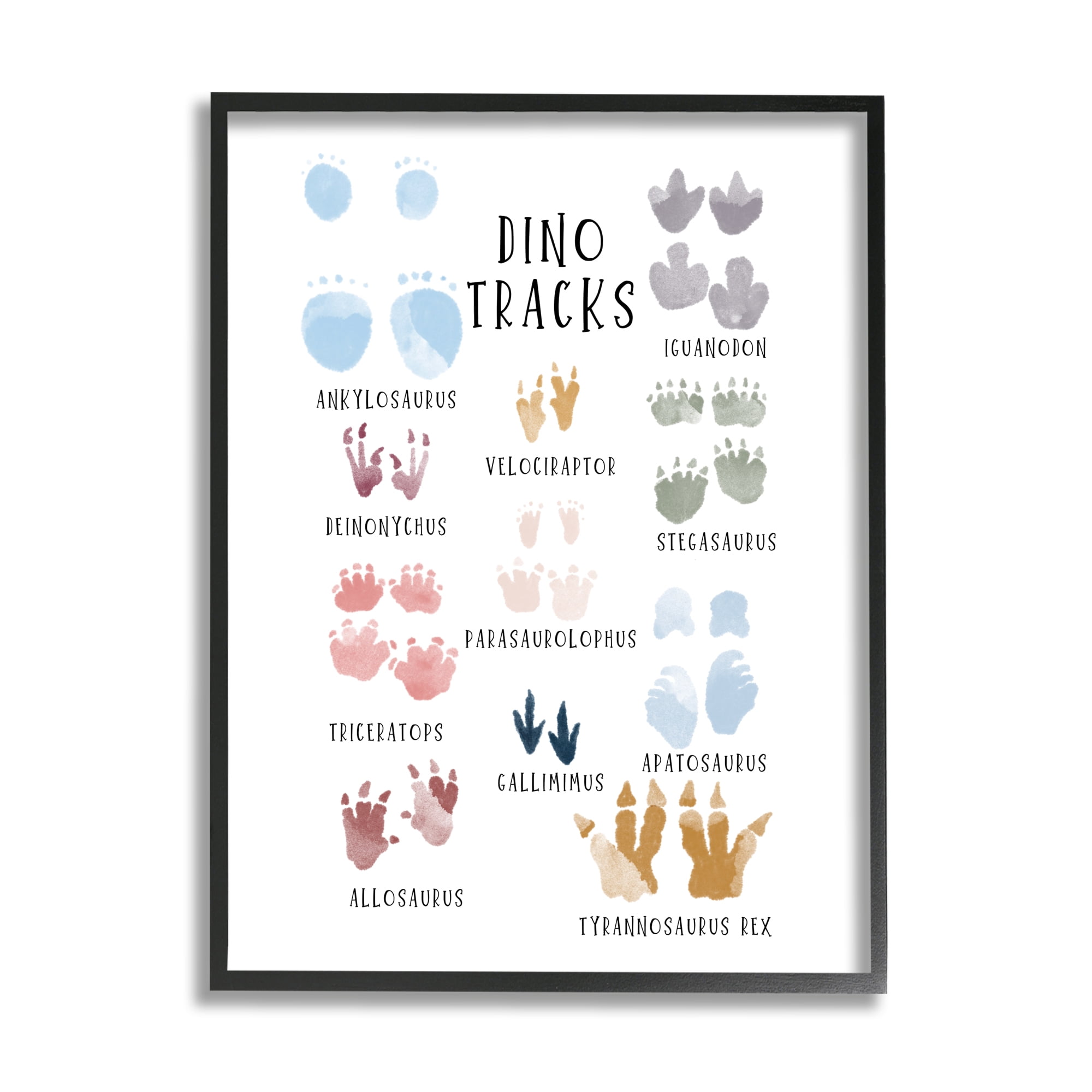 Stupell Industries Dino Tracks Diagram Animals & Insects Painting Black Framed Art Print Wall Art, 16 x 20