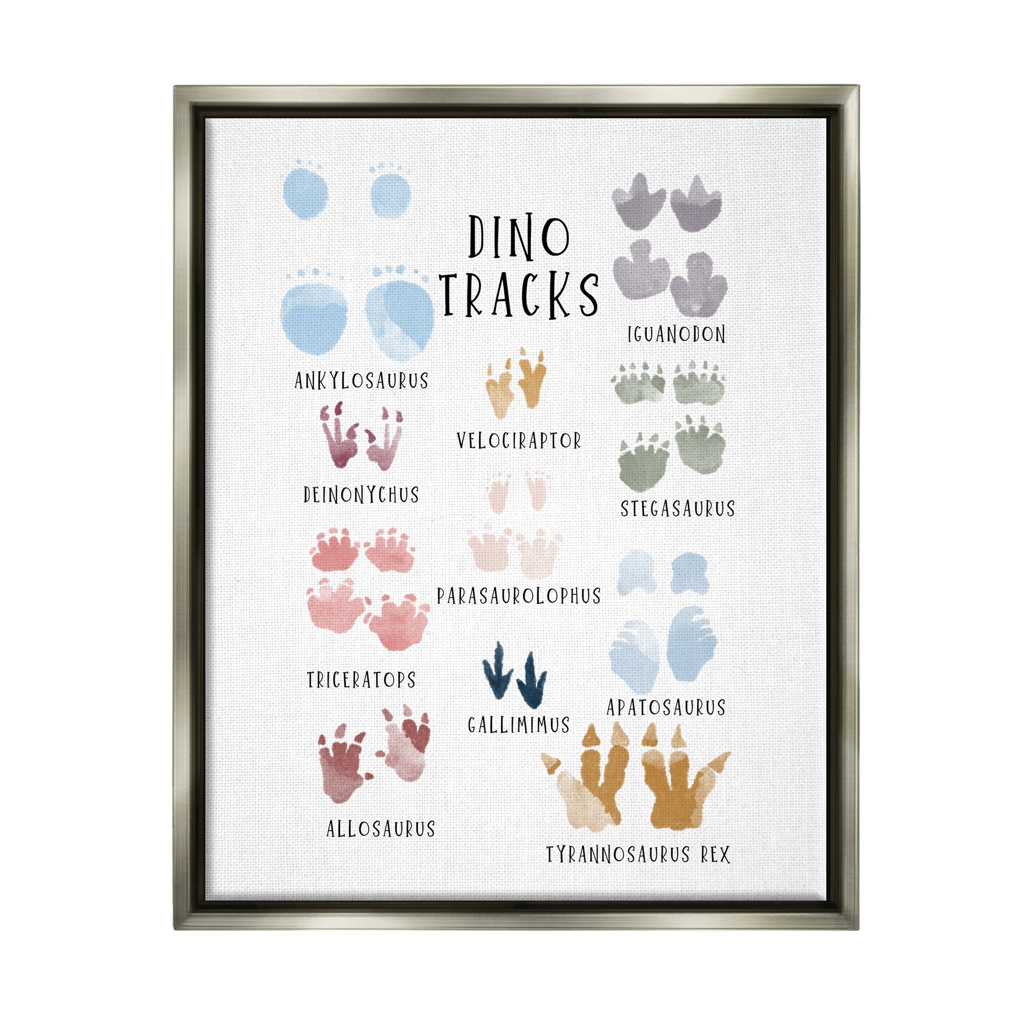 Stupell Industries Dino Tracks Diagram Animals & Insects Painting Gray Floater Framed Canvas Art Print Wall Art, 25 x 31