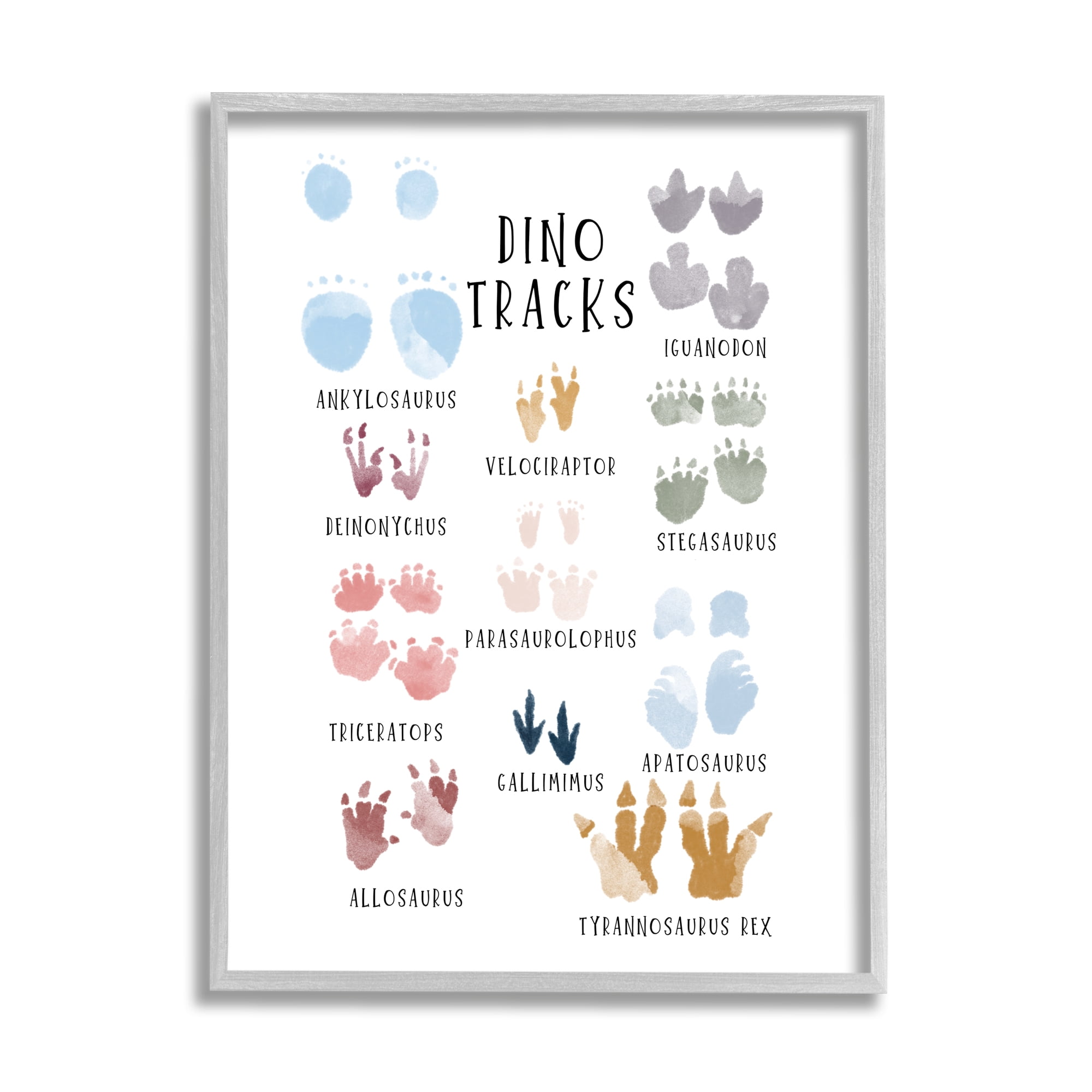 Stupell Industries Dino Tracks Diagram Animals & Insects Painting Gray Framed Art Print Wall Art, 11 x 14