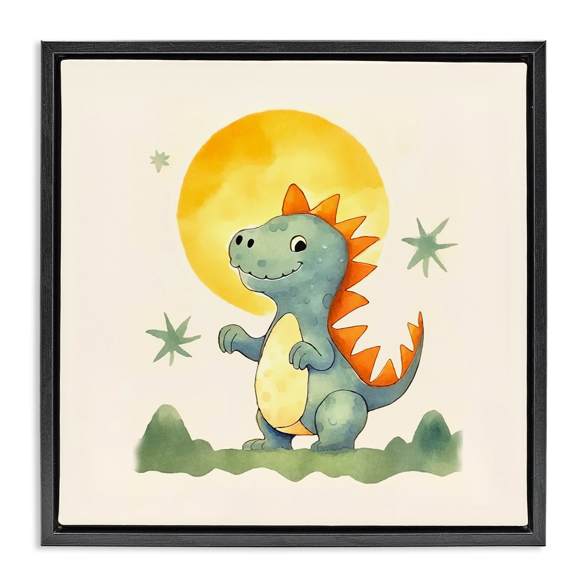 Stupell Industries Dino Under Moonlight Animals Painting Black Floater Framed Canvas Art Print Wall Art, 25 x 25