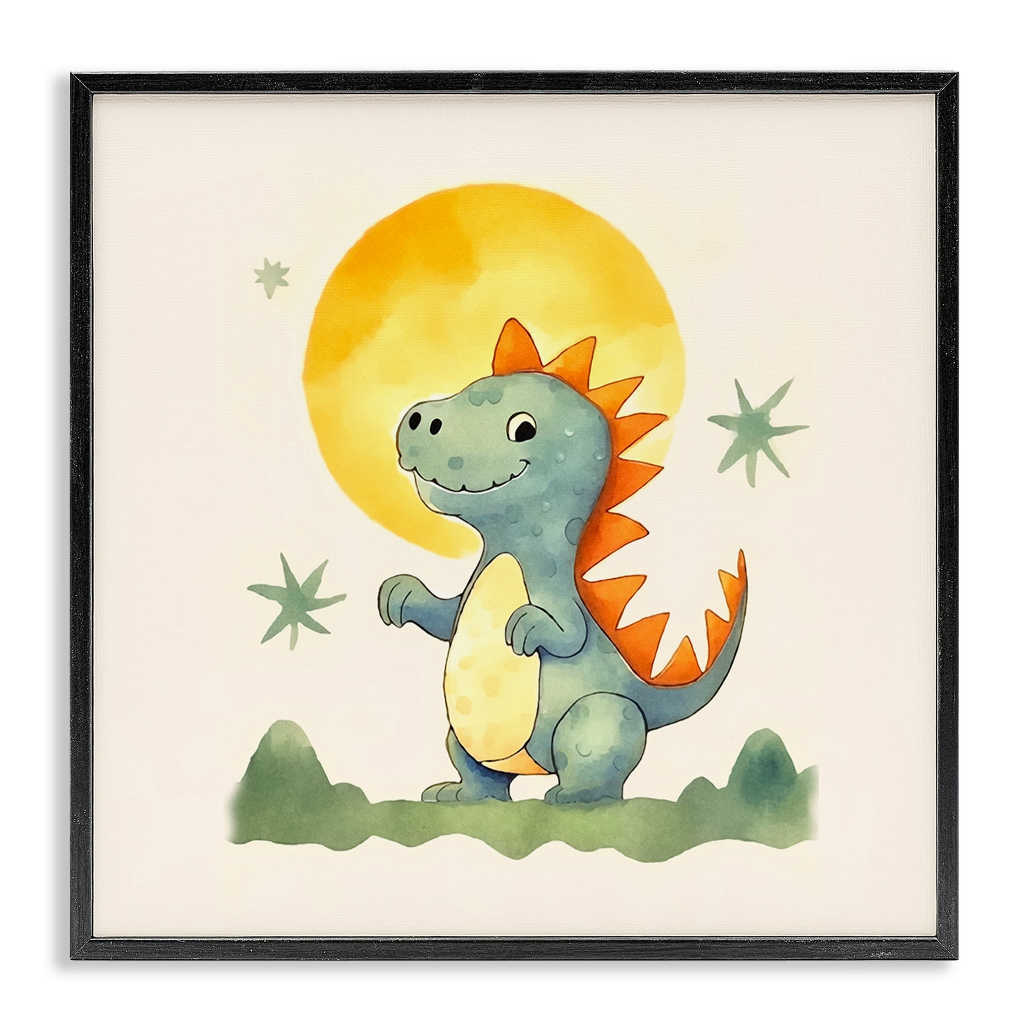 Stupell Industries Dino Under Moonlight Animals Painting Black Framed Art Print Wall Art, 12 x 12