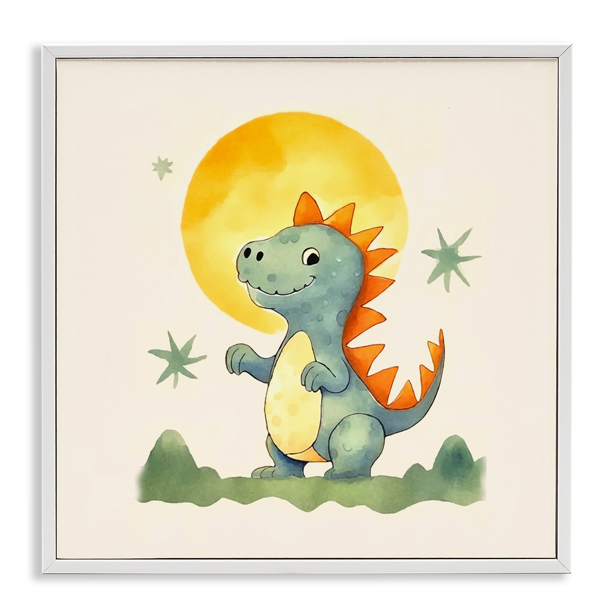 Stupell Industries Dino Under Moonlight Animals Painting White Framed Art Print Wall Art, 12 x 12