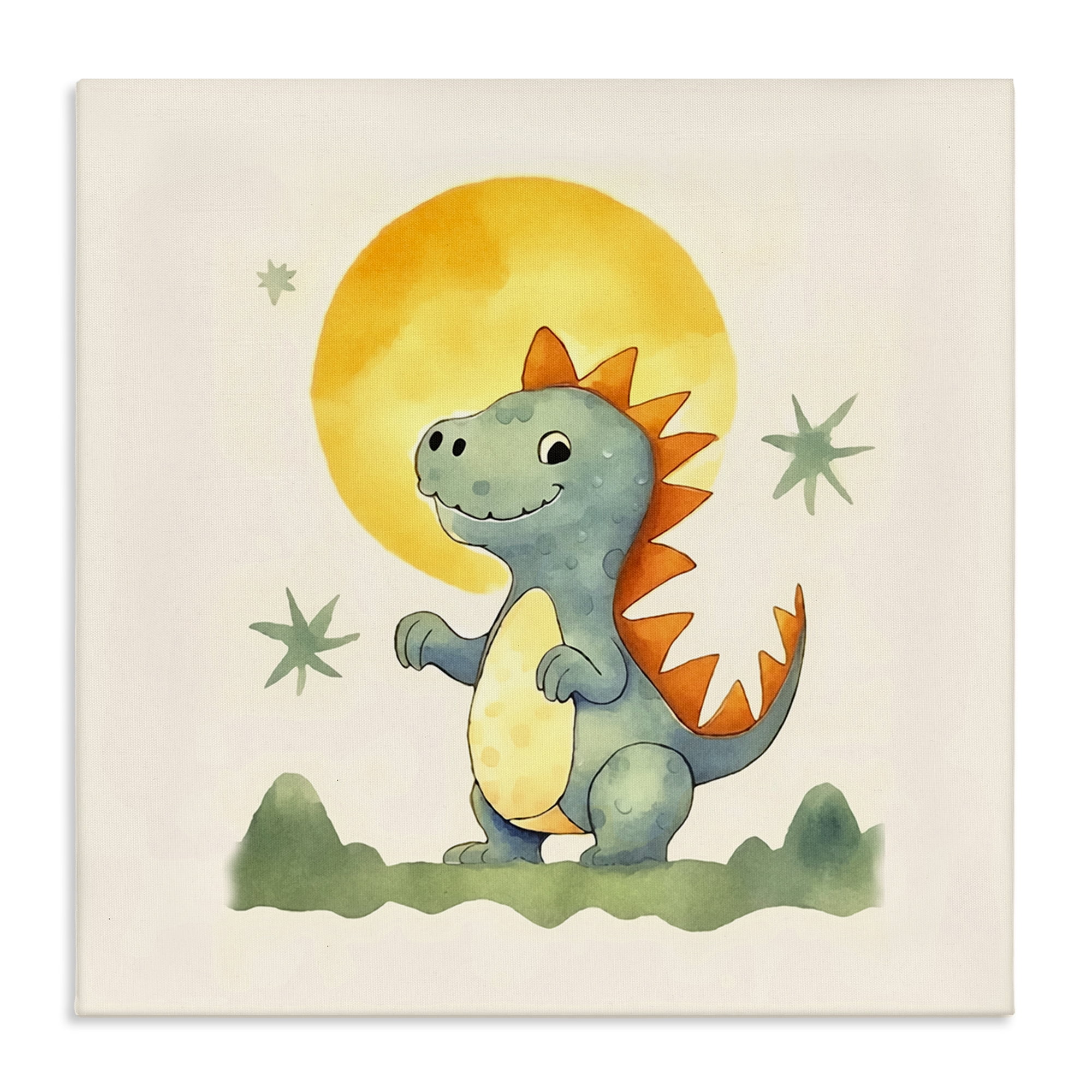Stupell Industries Dino Under Moonlight Animals Painting Wrapped Canvas Art Print Wall Art, 24 x 24