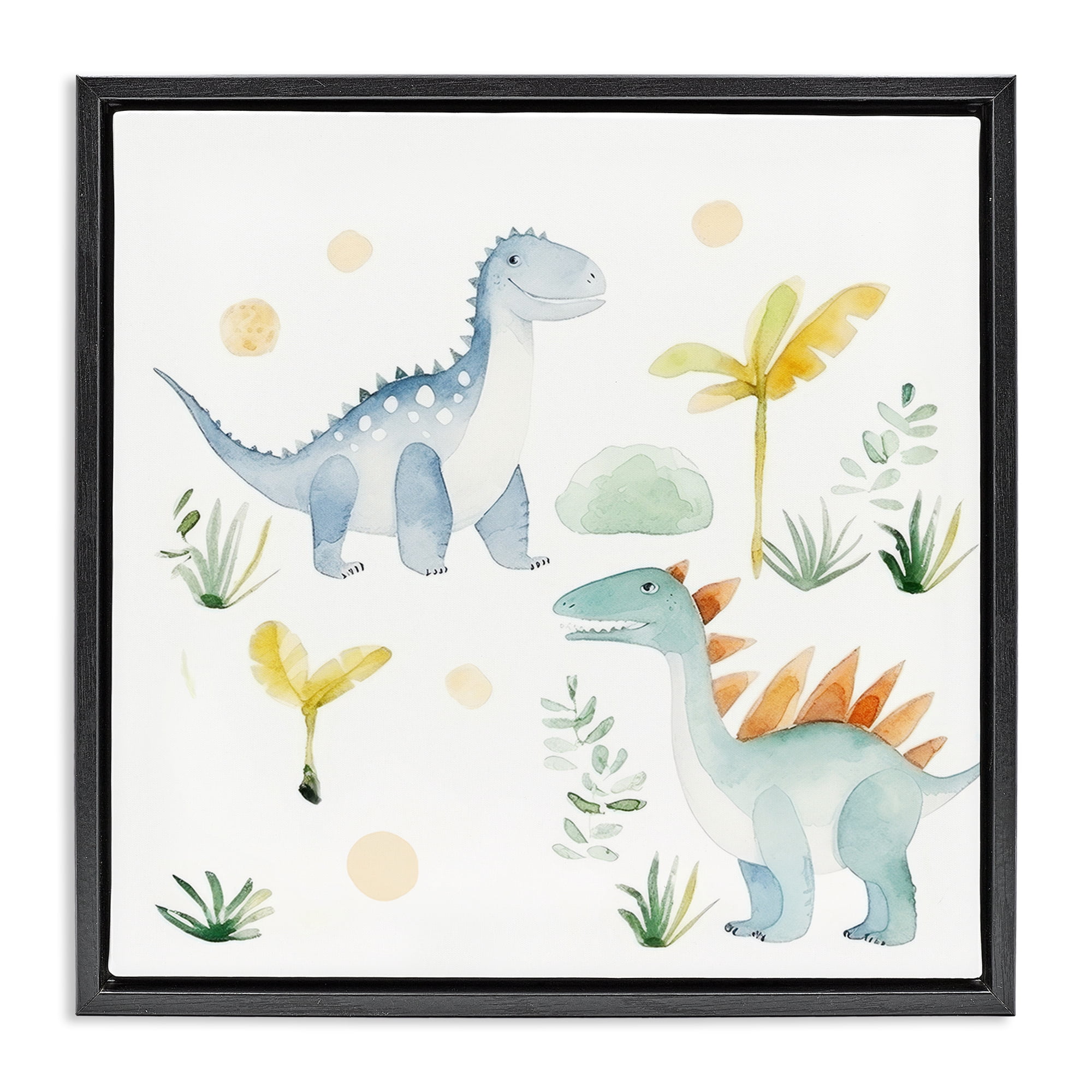 Stupell Industries Dino Wonderland Friends Black Framed Floater Canvas Wall Art, design by Lazar Studio