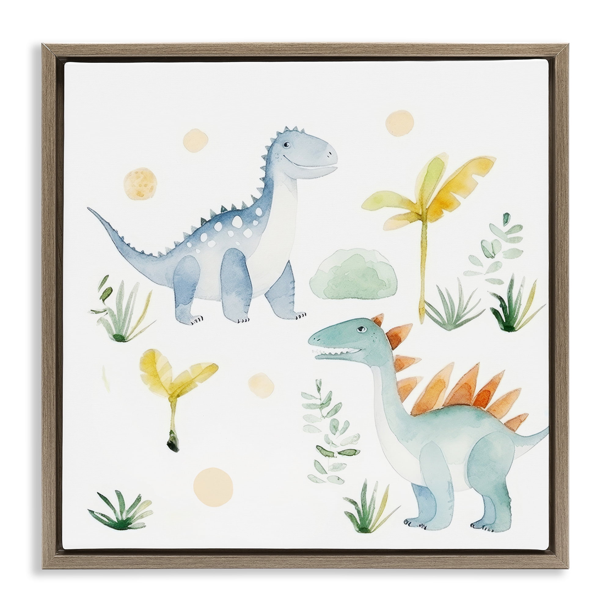 Stupell Industries Dino Wonderland Friends Brown Framed Floater Canvas Wall Art, design by Lazar Studio