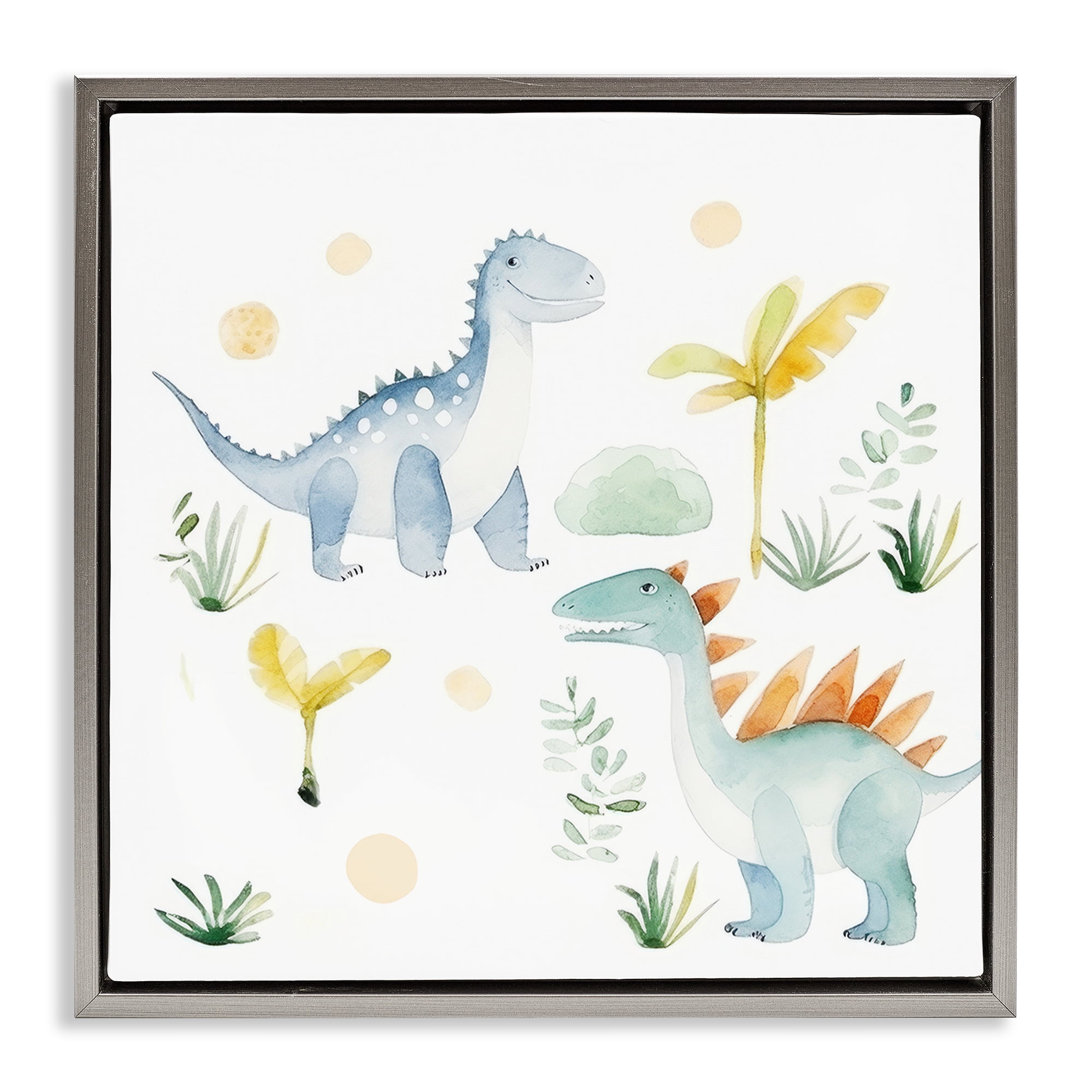 Stupell Industries Dino Wonderland Friends Gray Framed Floater Canvas Wall Art, design by Lazar Studio