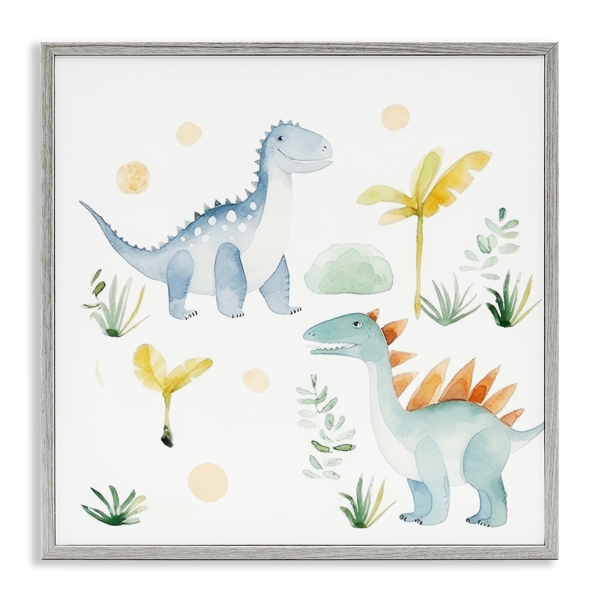 Stupell Industries Dino Wonderland Friends Gray Framed Giclee Art, design by Lazar Studio