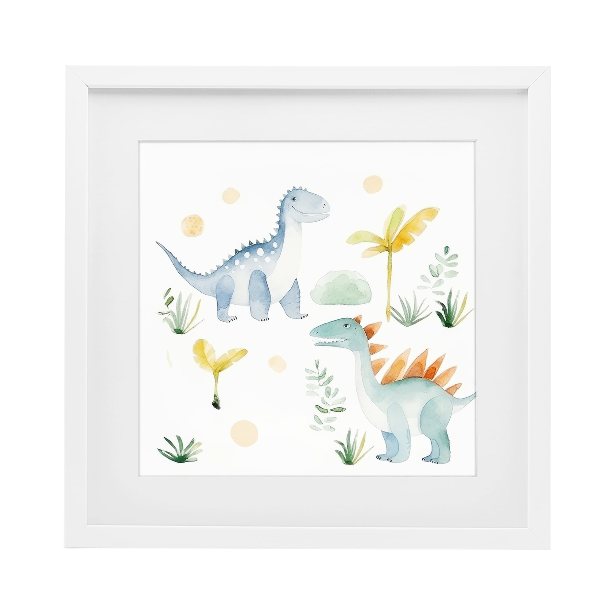 Stupell Industries Dino Wonderland Friends White Framed Print Under Glass, design by Lazar Studio