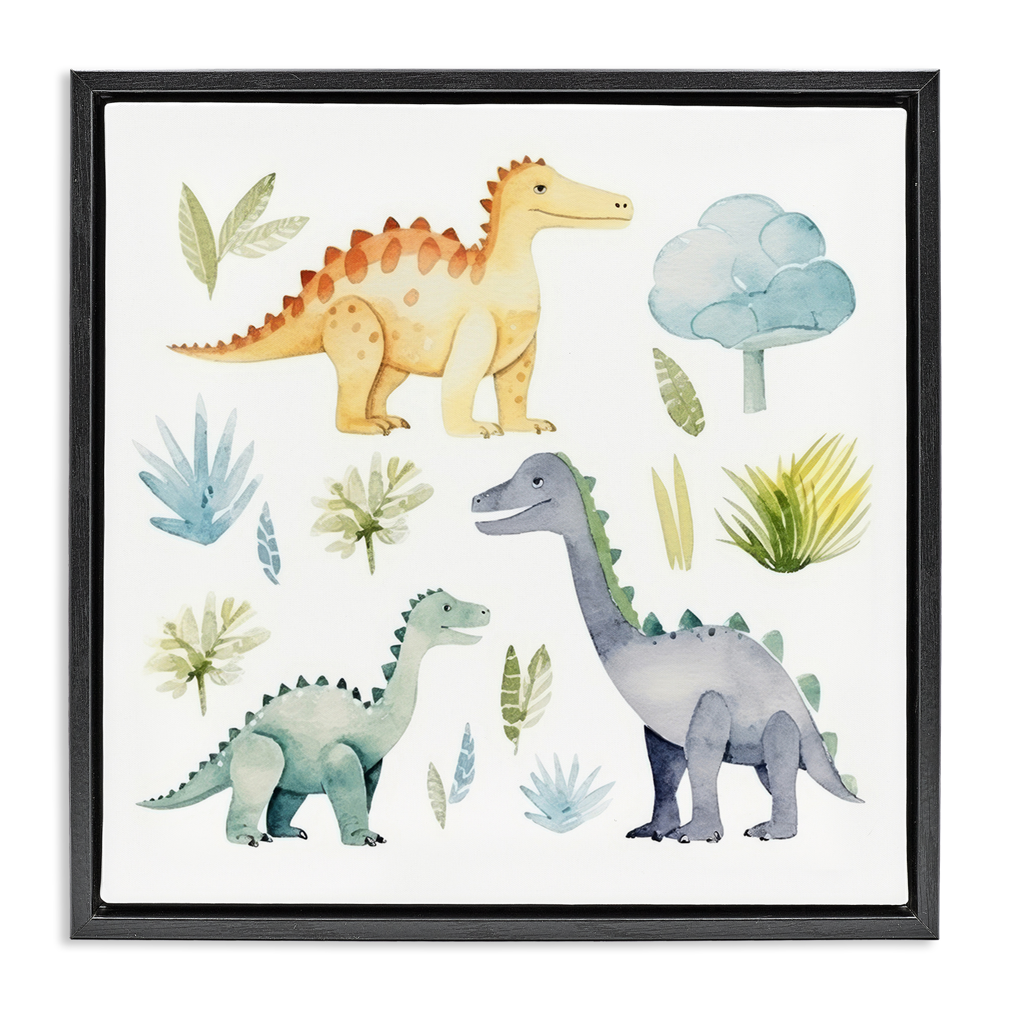 Stupell Industries Dino Wonderland Wonders Animals Painting Black Floater Framed Canvas Art Print Wall Art, 25 x 25