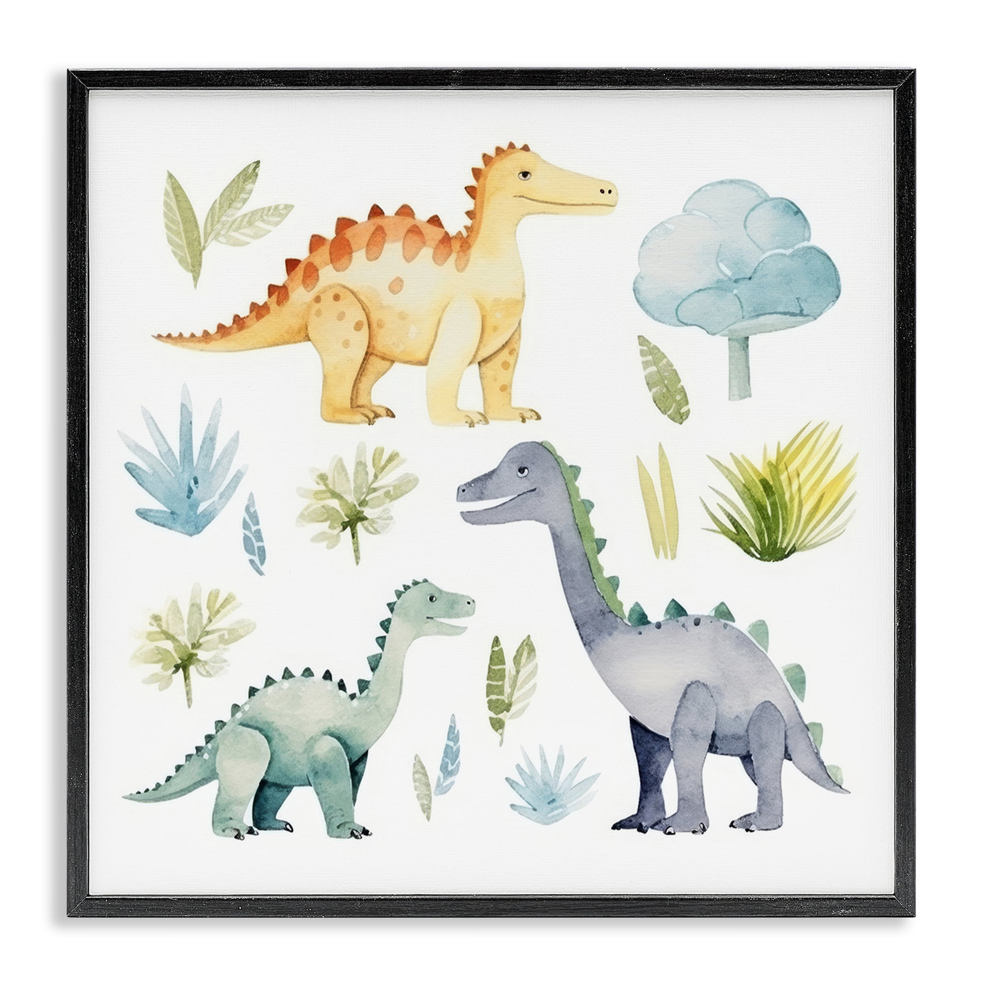 Stupell Industries Dino Wonderland Wonders Animals Painting Black Framed Art Print Wall Art, 24 x 24