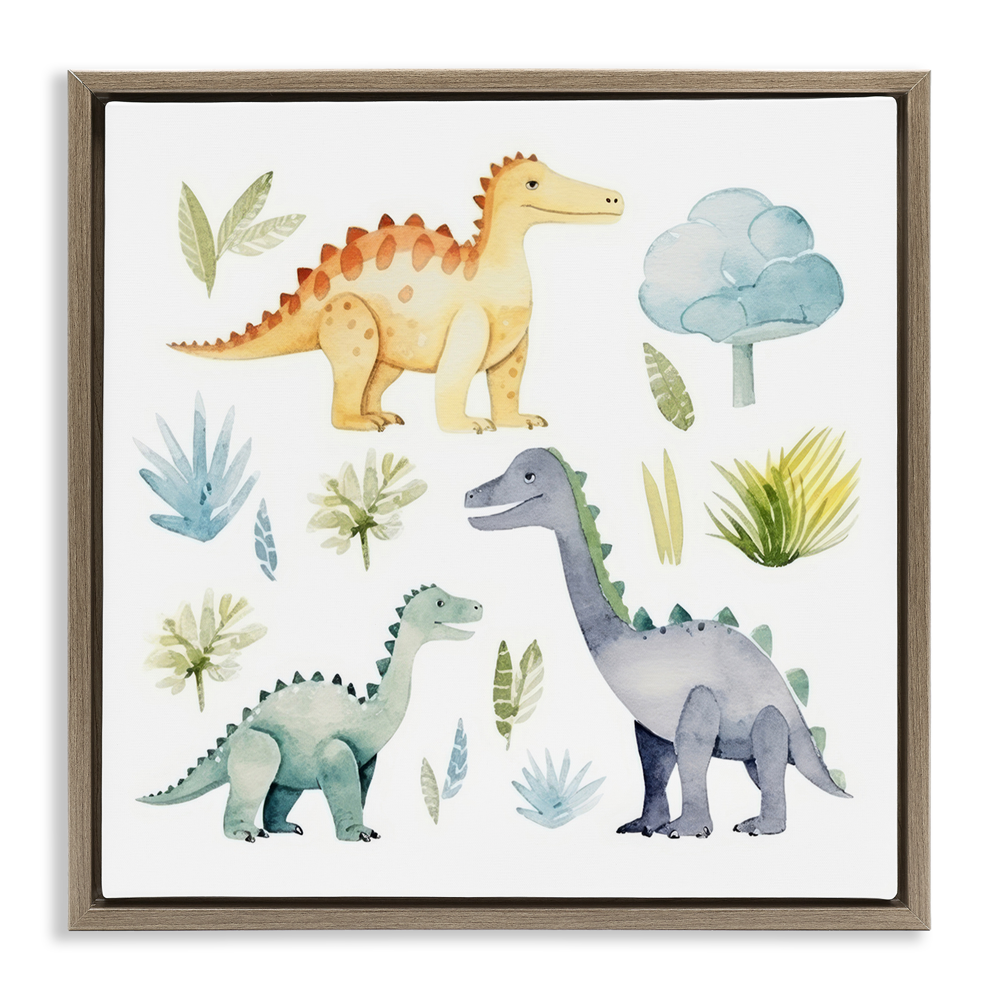 Stupell Industries Dino Wonderland Wonders Animals Painting Brown Floater Framed Canvas Art Print Wall Art, 25 x 25