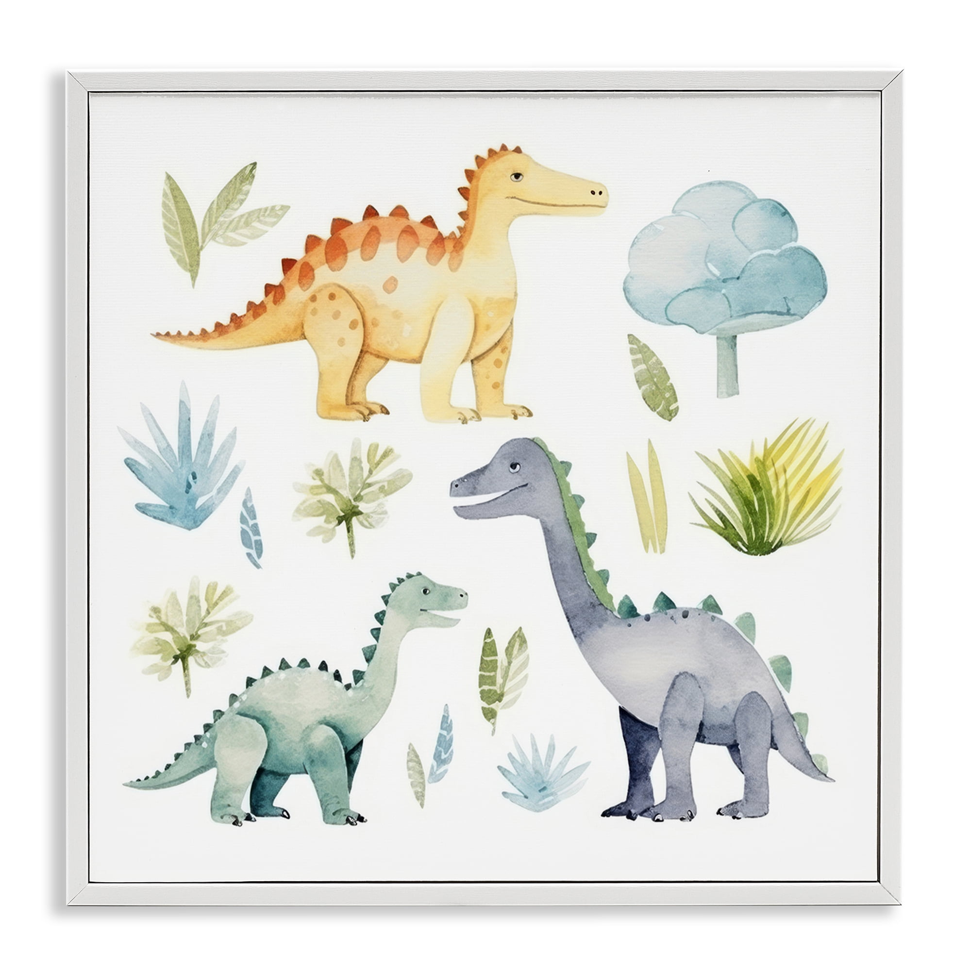 Stupell Industries Dino Wonderland Wonders Animals Painting White Framed Art Print Wall Art, 12 x 12