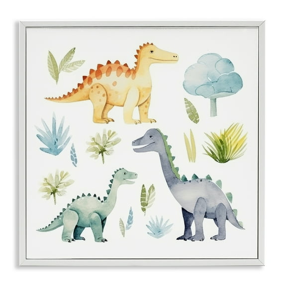 Stupell Industries Dino Wonderland Wonders Animals Painting White Framed Art Print Wall Art, 17 x 17