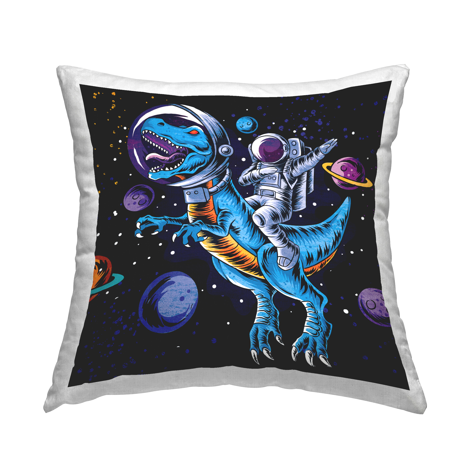 Stupell Industries Dinosaur & Astronaut Outer Space Square Decorative Printed Throw Pillow Design By Logic Nerds, 18 x 18