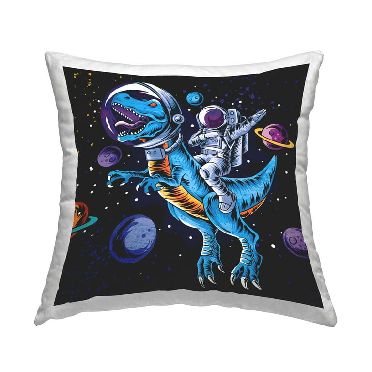 Stupell Dinosaur Astronaut Outer Space Printed Throw Pillow Design by Elephant Stock Polyester Pillow Sets 18 x 7 x 18 Single Black