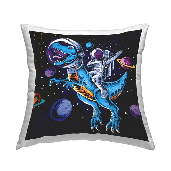 Stupell Industries Dinosaur & Astronaut Outer Space Square Decorative Printed Throw Pillow, 18 x 18