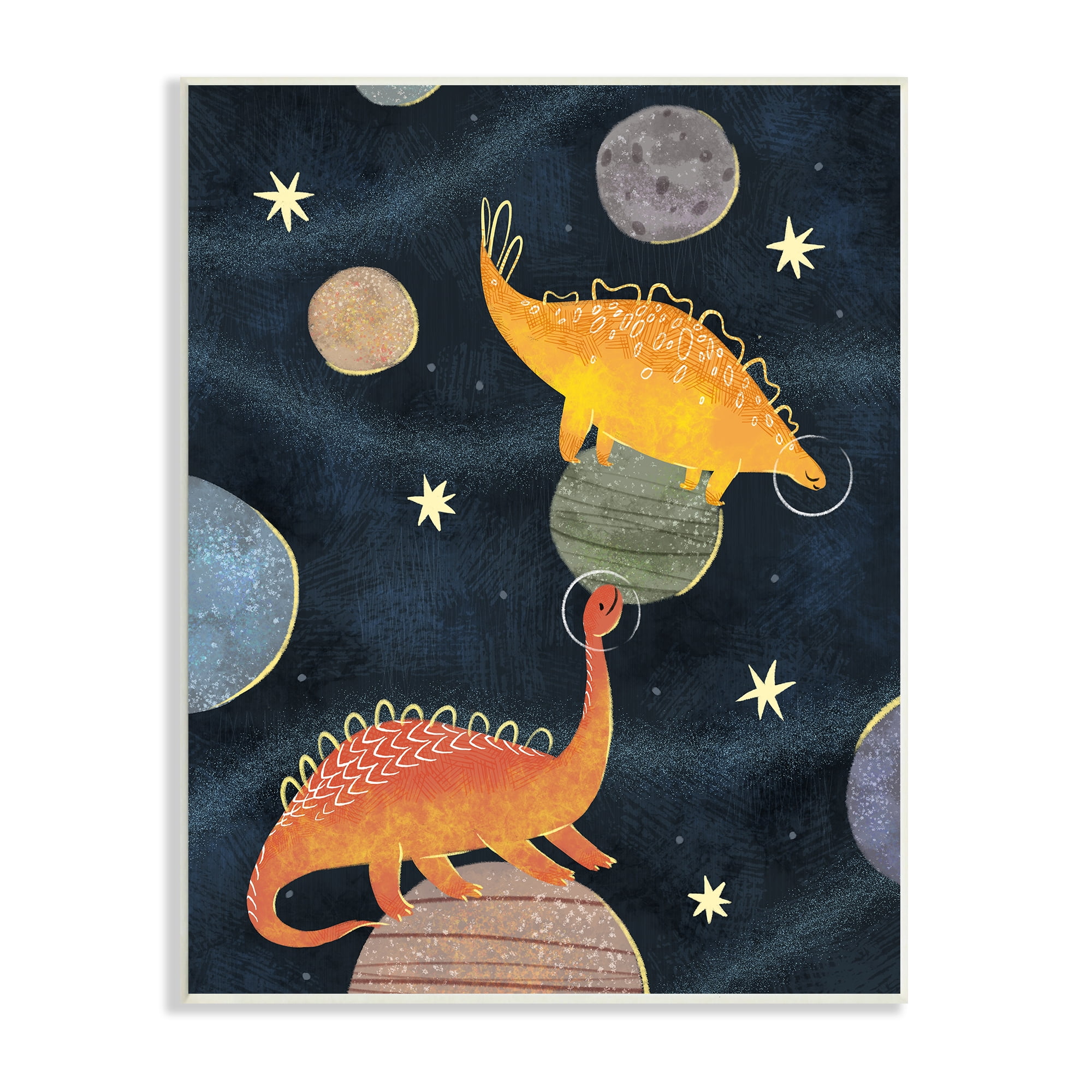 Stupell Industries Dinosaur Astronauts on Space Planets Yellow Stars, 13 x 19, Design by Ziwei Li