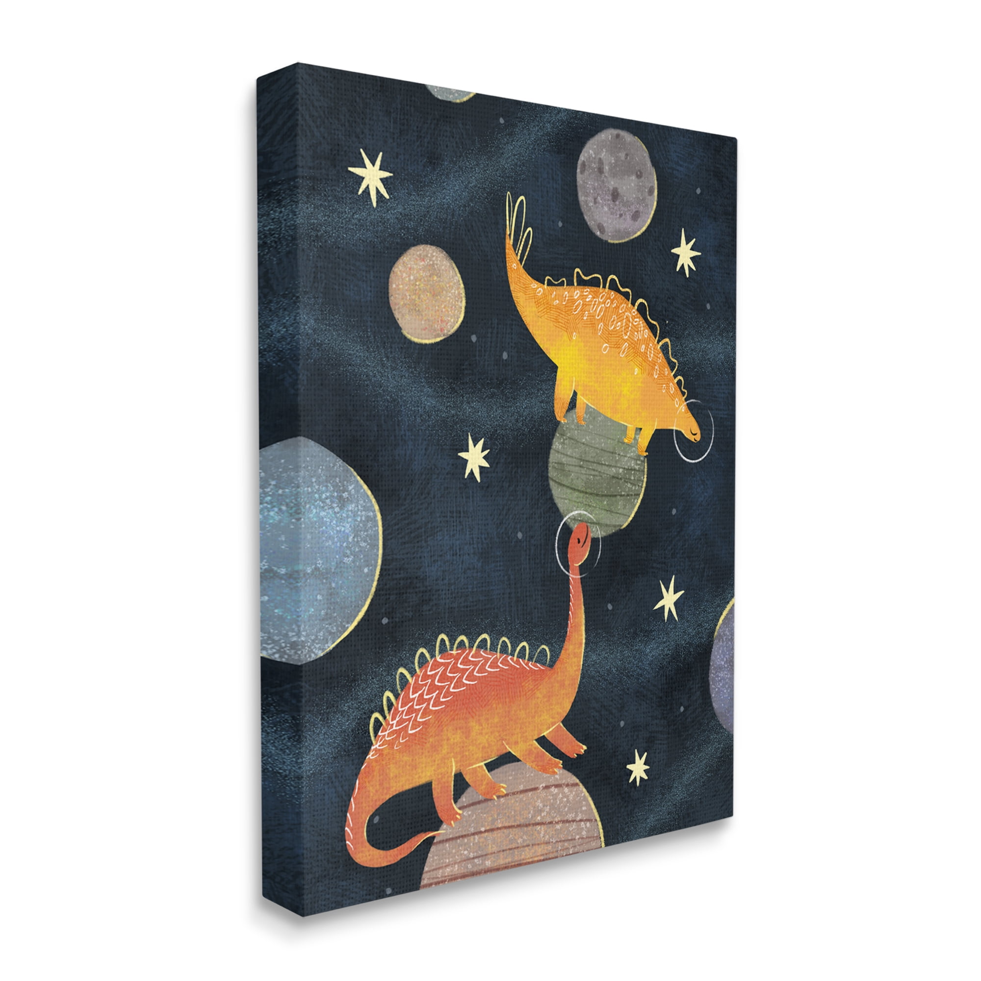 Stupell Industries Dinosaur Astronauts on Space Planets Yellow Stars, 36 x 48, Design by Ziwei Li