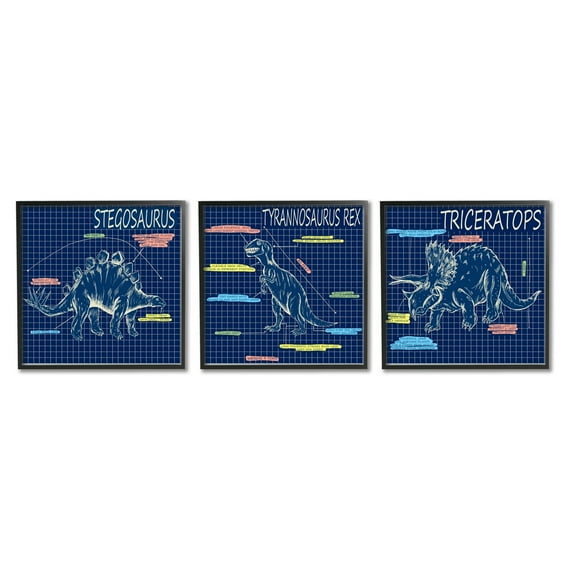 Stupell Industries Dinosaur Blueprint Chart Interesting Reptile Facts Black Framed by Sangita Bachelet