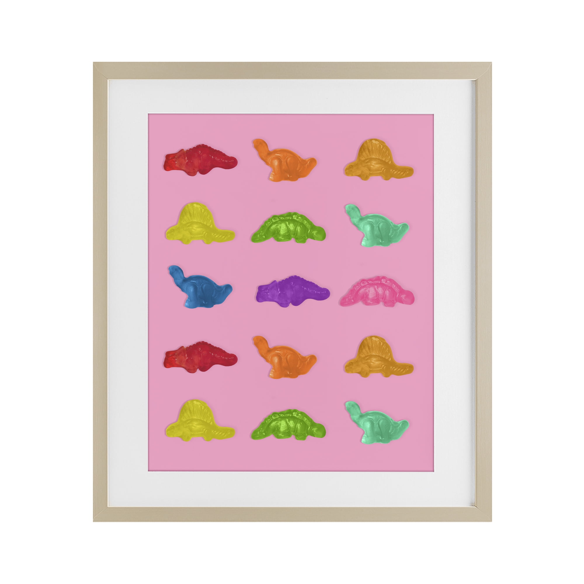 Stupell Industries Dinosaur Candies on Pink Birch Framed Print Under Glass, design by LISH Creative