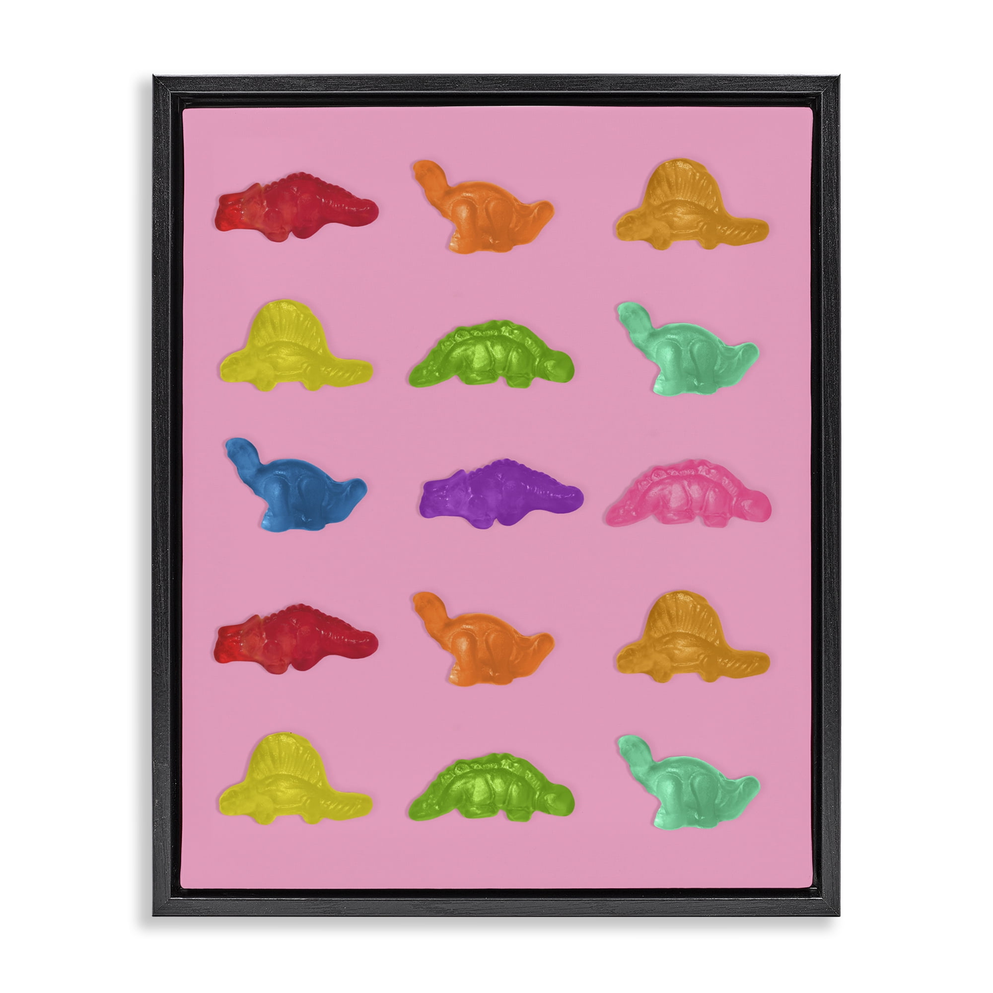 Stupell Industries Dinosaur Candies on Pink Black Framed Floater Canvas Wall Art, design by LISH Creative
