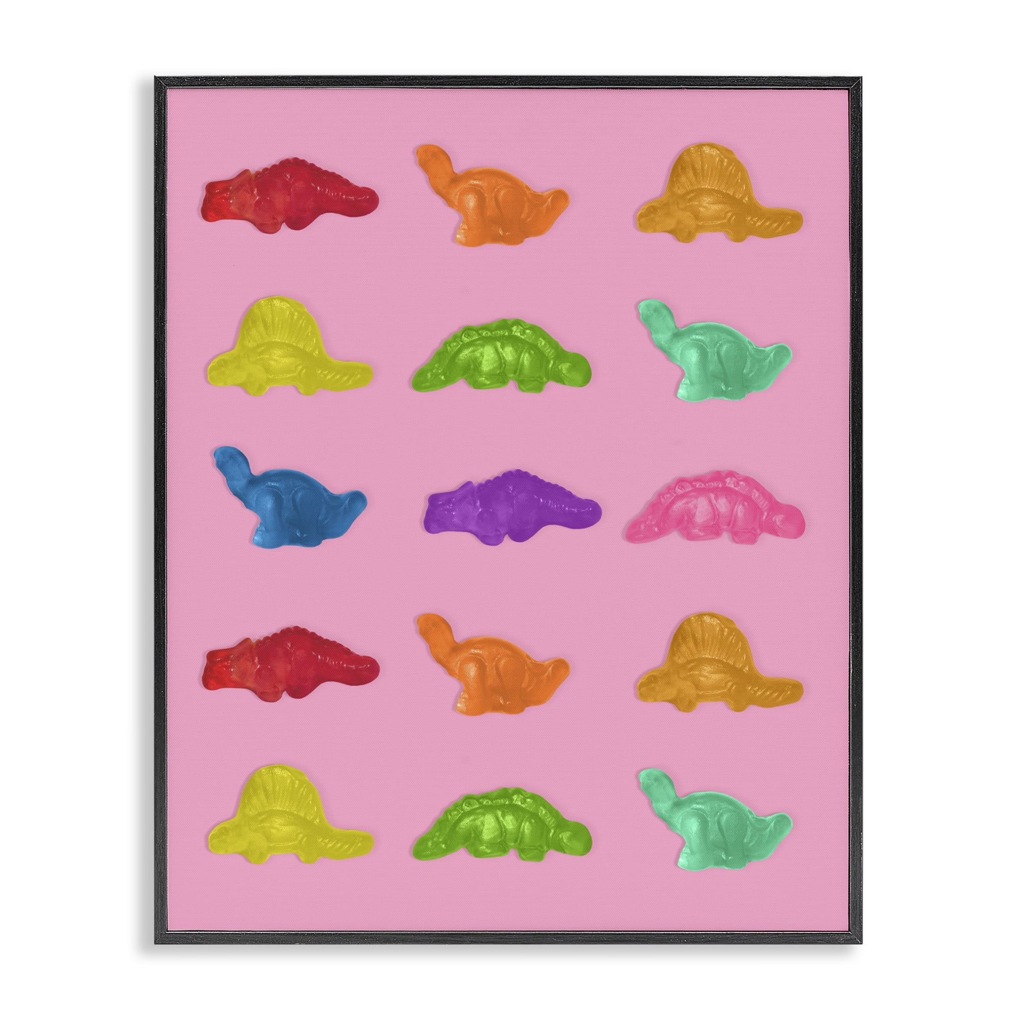 Stupell Industries Dinosaur Candies on Pink Black Framed Giclee Art, design by LISH Creative