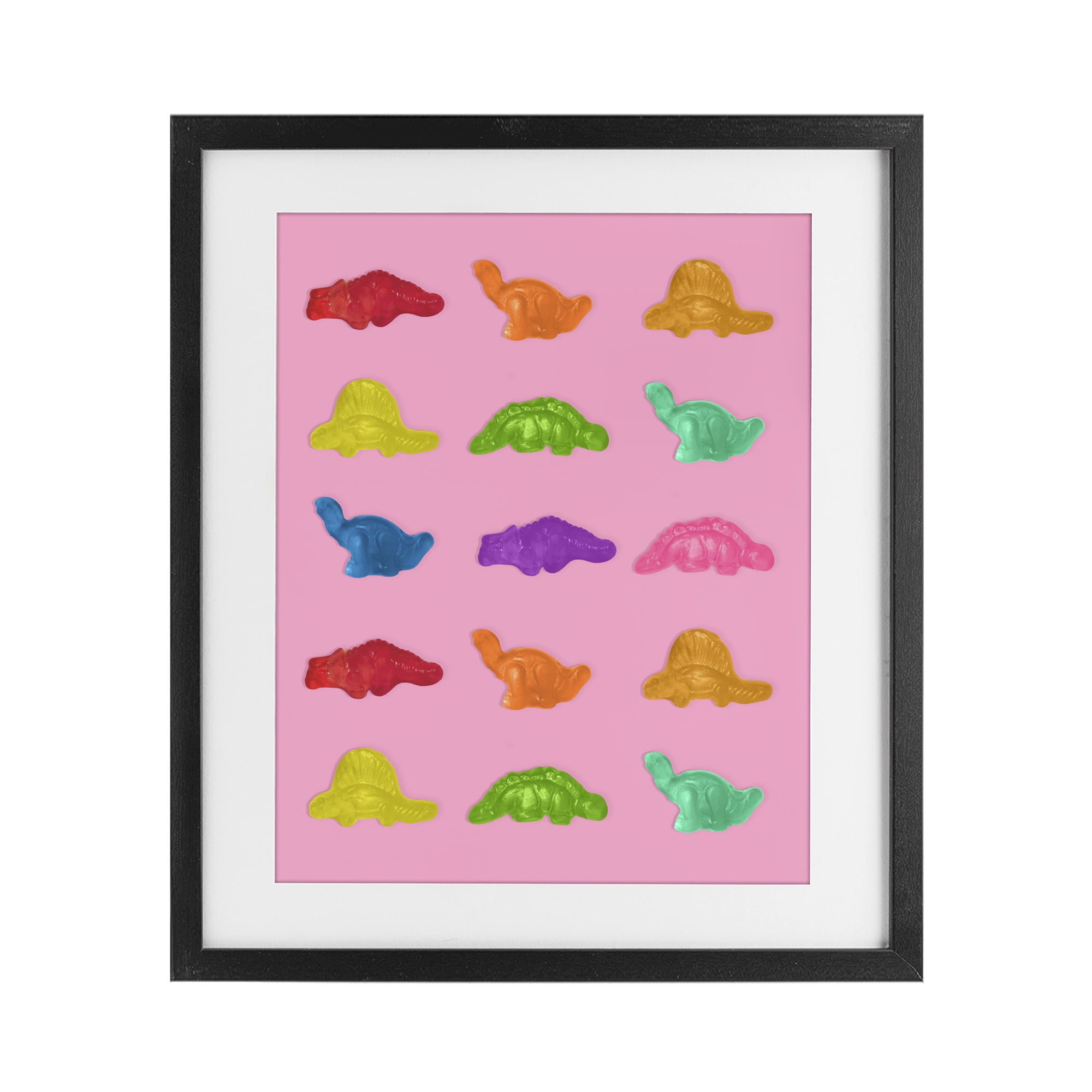 Stupell Industries Dinosaur Candies on Pink Black Framed Print Under Glass, design by LISH Creative