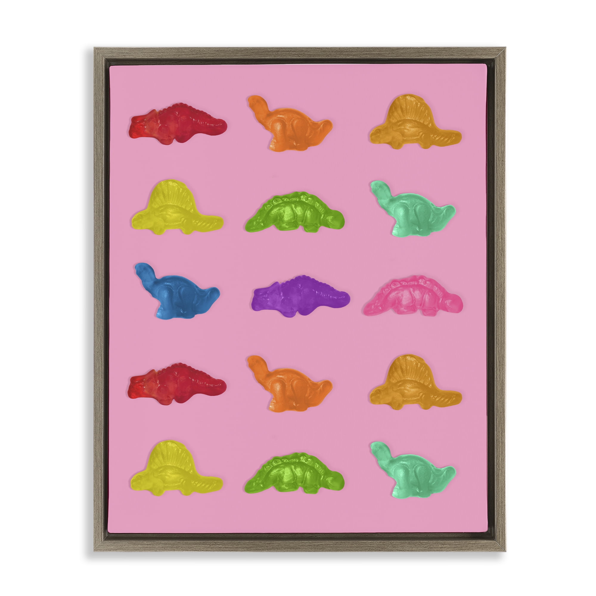 Stupell Industries Dinosaur Candies on Pink Brown Framed Floater Canvas Wall Art, design by LISH Creative
