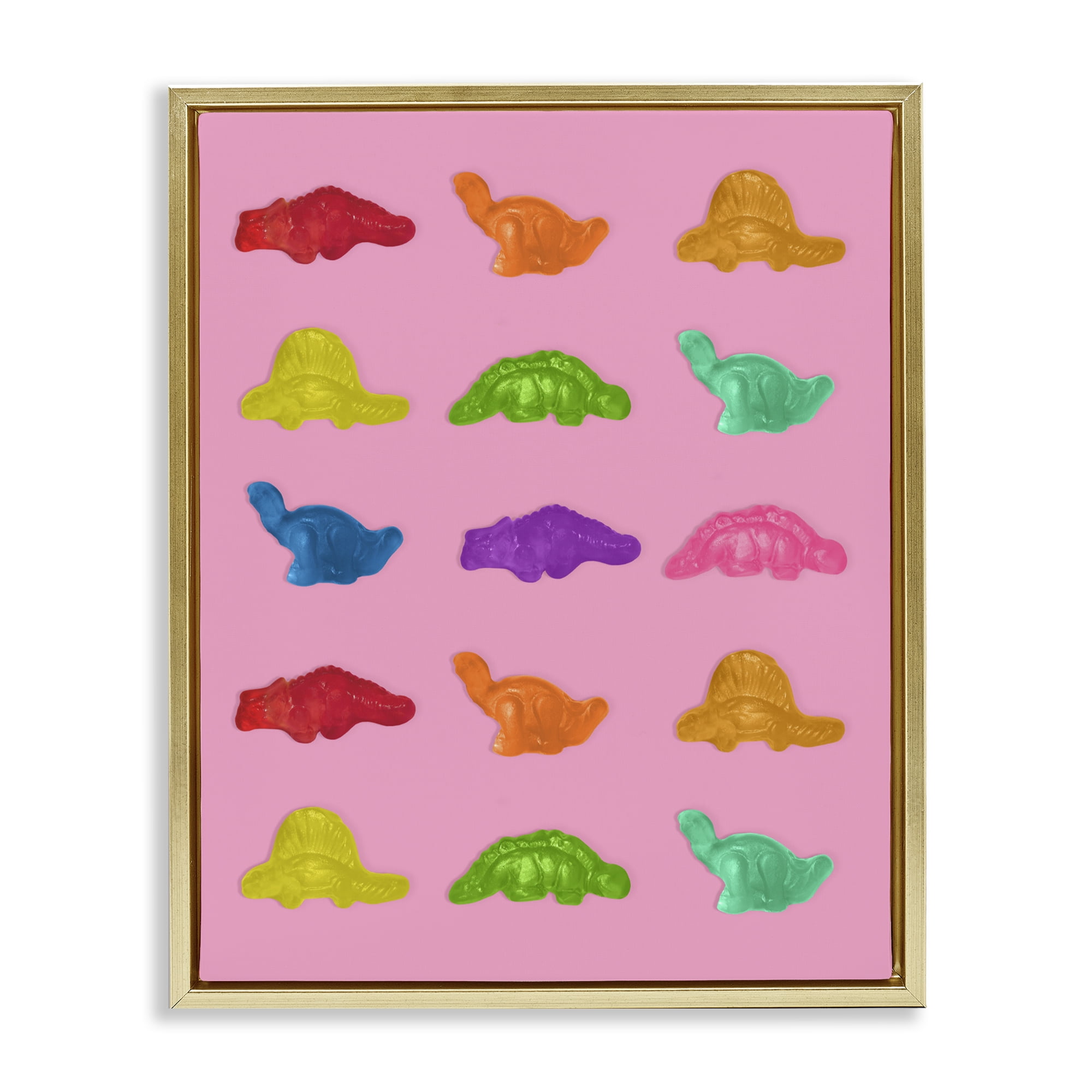 Stupell Industries Dinosaur Candies on Pink Gold Framed Floater Canvas Wall Art, design by LISH Creative