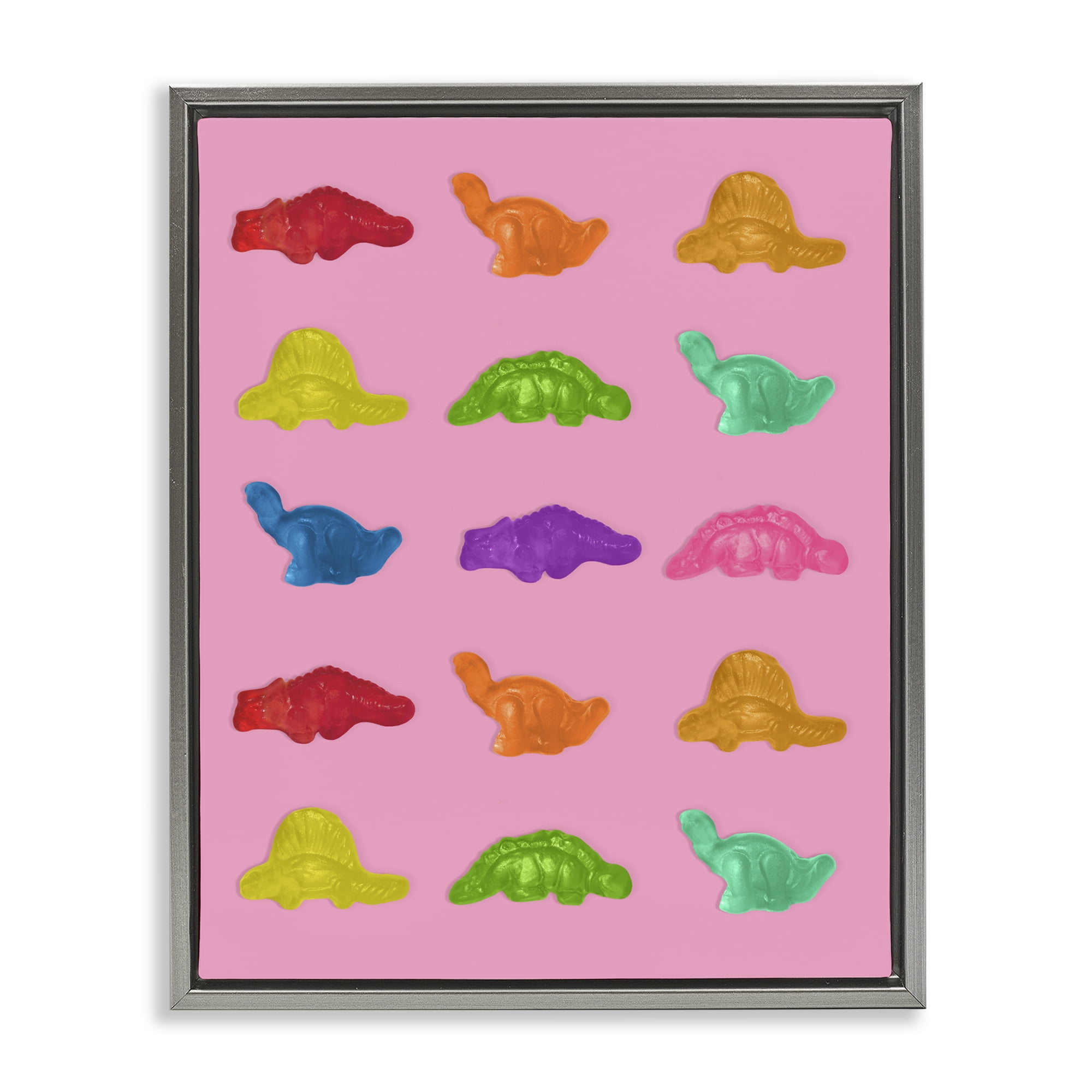 Stupell Industries Dinosaur Candies on Pink Gray Framed Floater Canvas Wall Art, design by LISH Creative