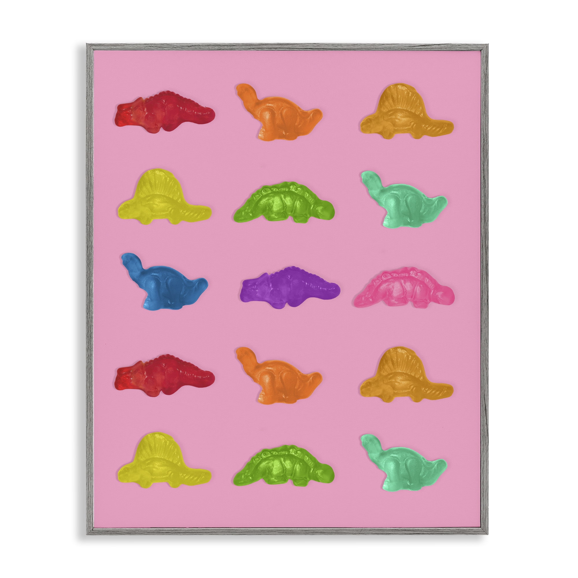 Stupell Industries Dinosaur Candies on Pink Gray Framed Giclee Art, design by LISH Creative