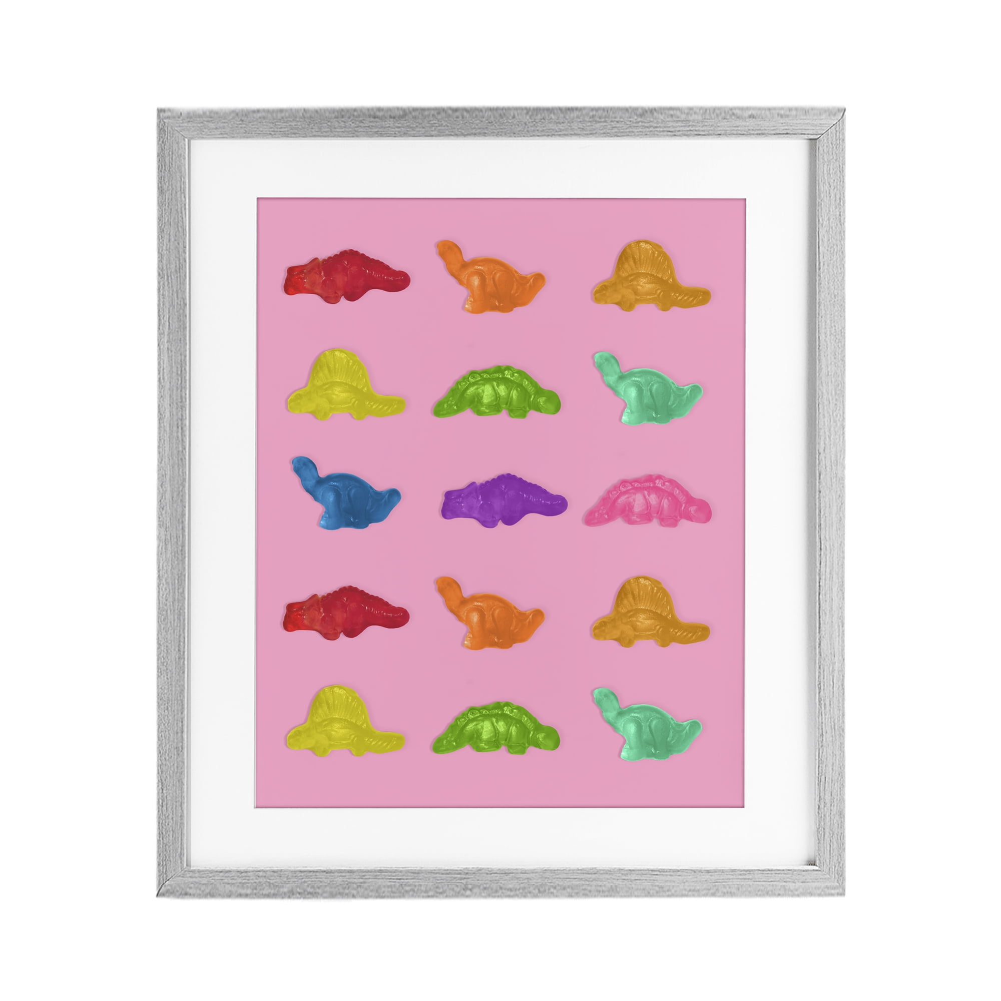 Stupell Industries Dinosaur Candies on Pink Gray Framed Print Under Glass, design by LISH Creative