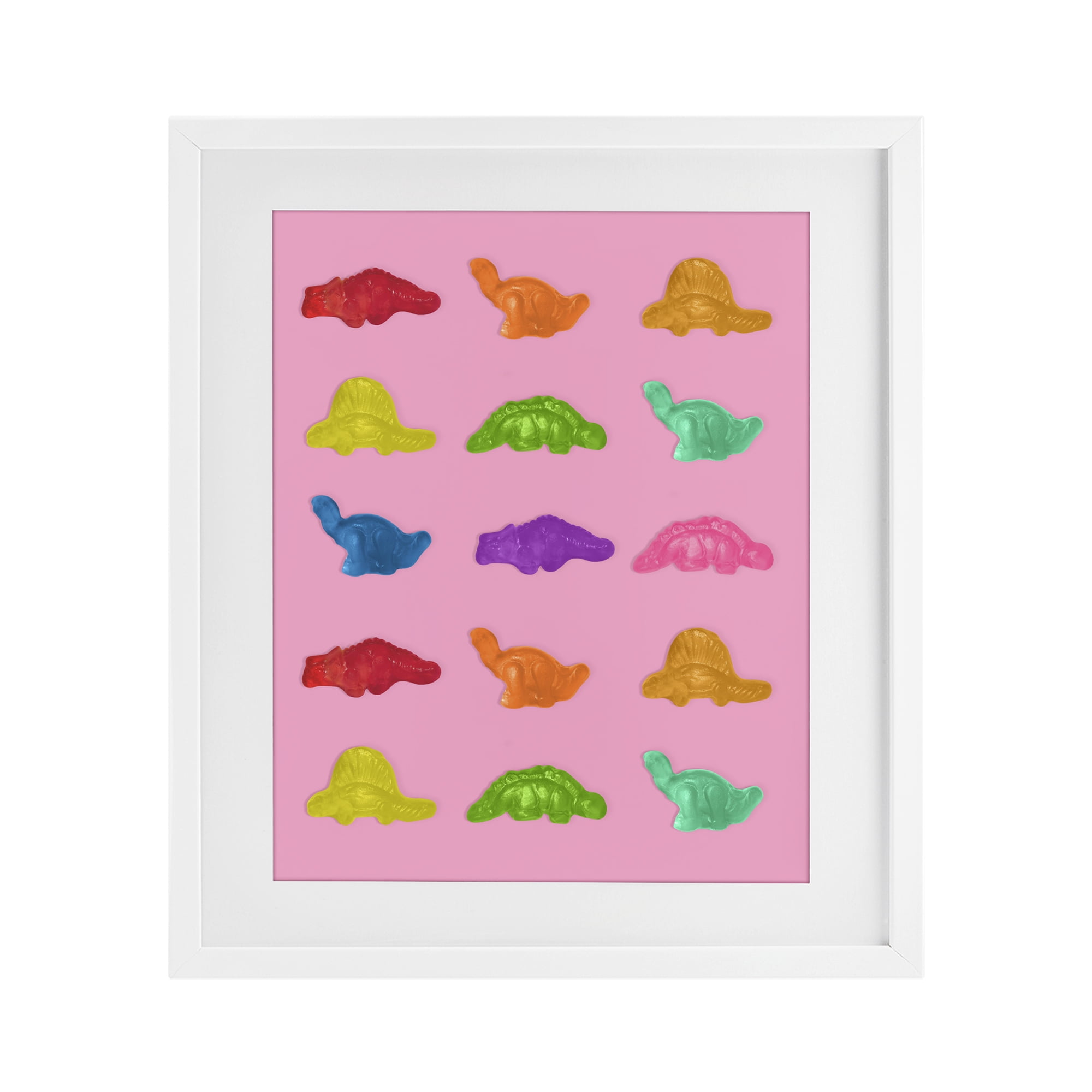 Stupell Industries Dinosaur Candies on Pink White Framed Print Under Glass, design by LISH Creative