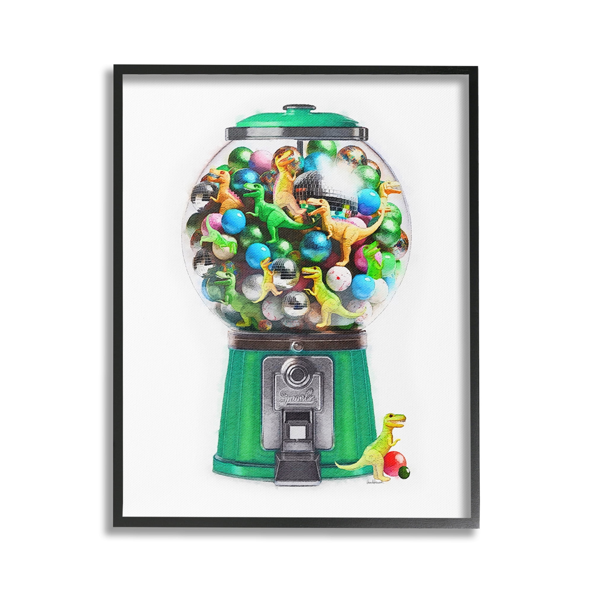 Stupell Industries Dinosaur Candy Dispenser Animals & Insects Painting Black Framed Art Print Wall Art, 16 x 20