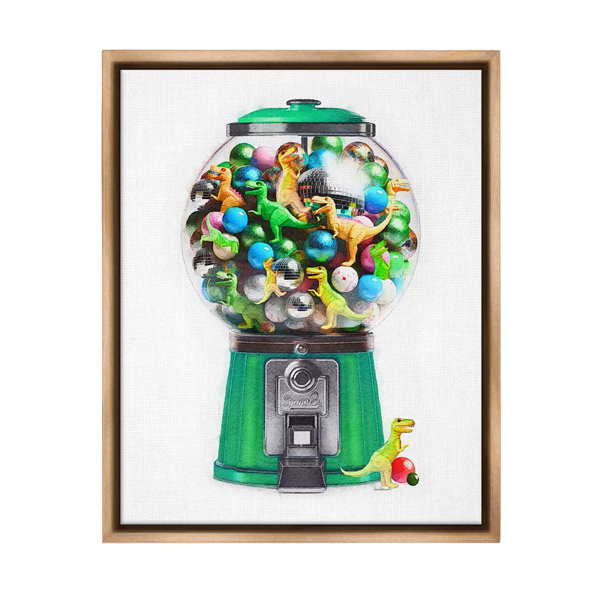 Stupell Industries Dinosaur Candy Dispenser Animals & Insects Painting Brown Floater Framed Canvas Art Print Wall Art, 25 x 31