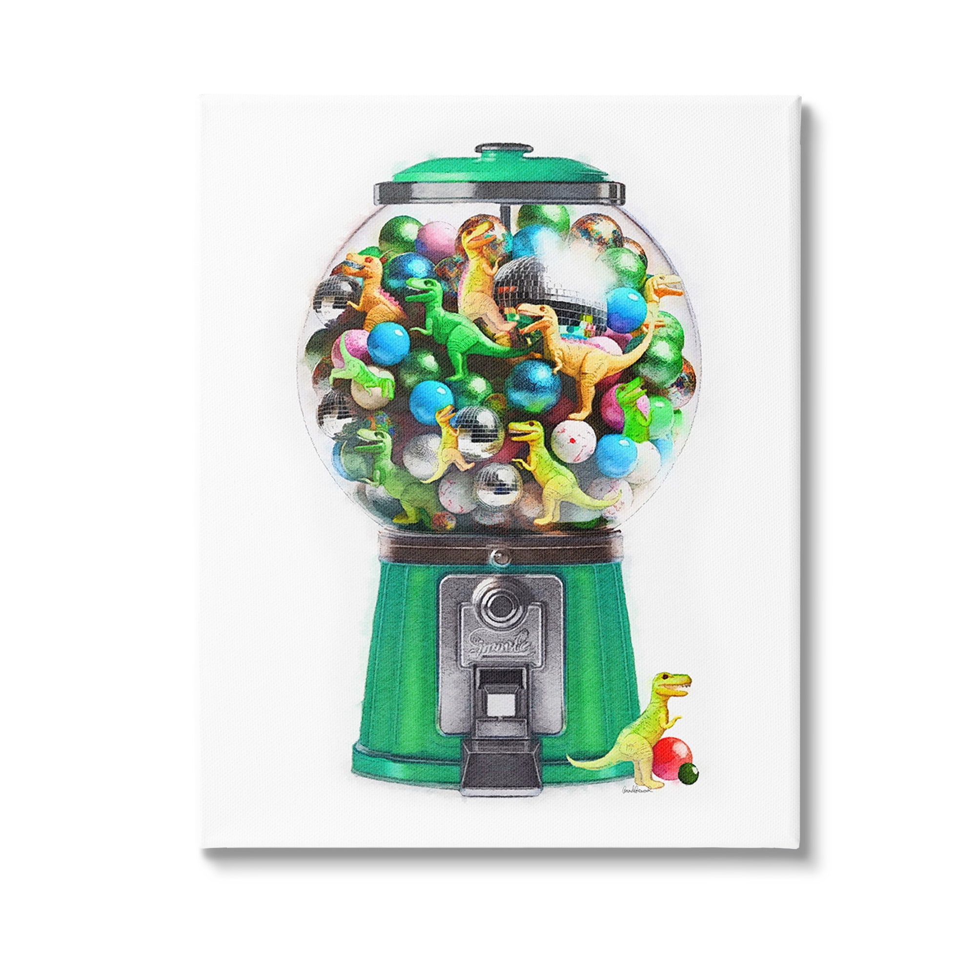 Stupell Industries Dinosaur Candy Dispenser Animals & Insects Painting Gallery Wrapped Canvas Art Print Wall Art, 24 x 30
