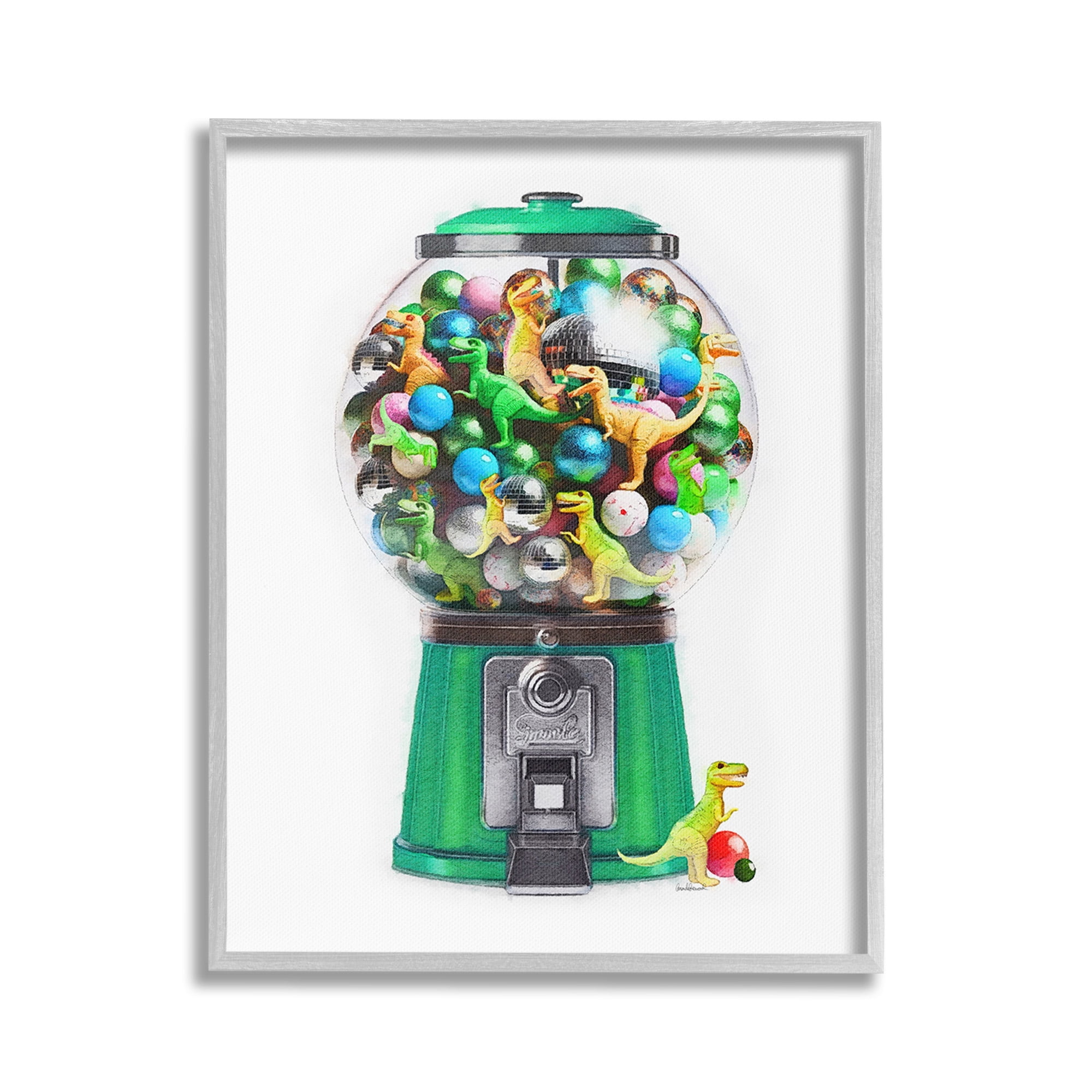 Stupell Industries Dinosaur Candy Dispenser Animals & Insects Painting Gray Framed Art Print Wall Art, 24 x 30