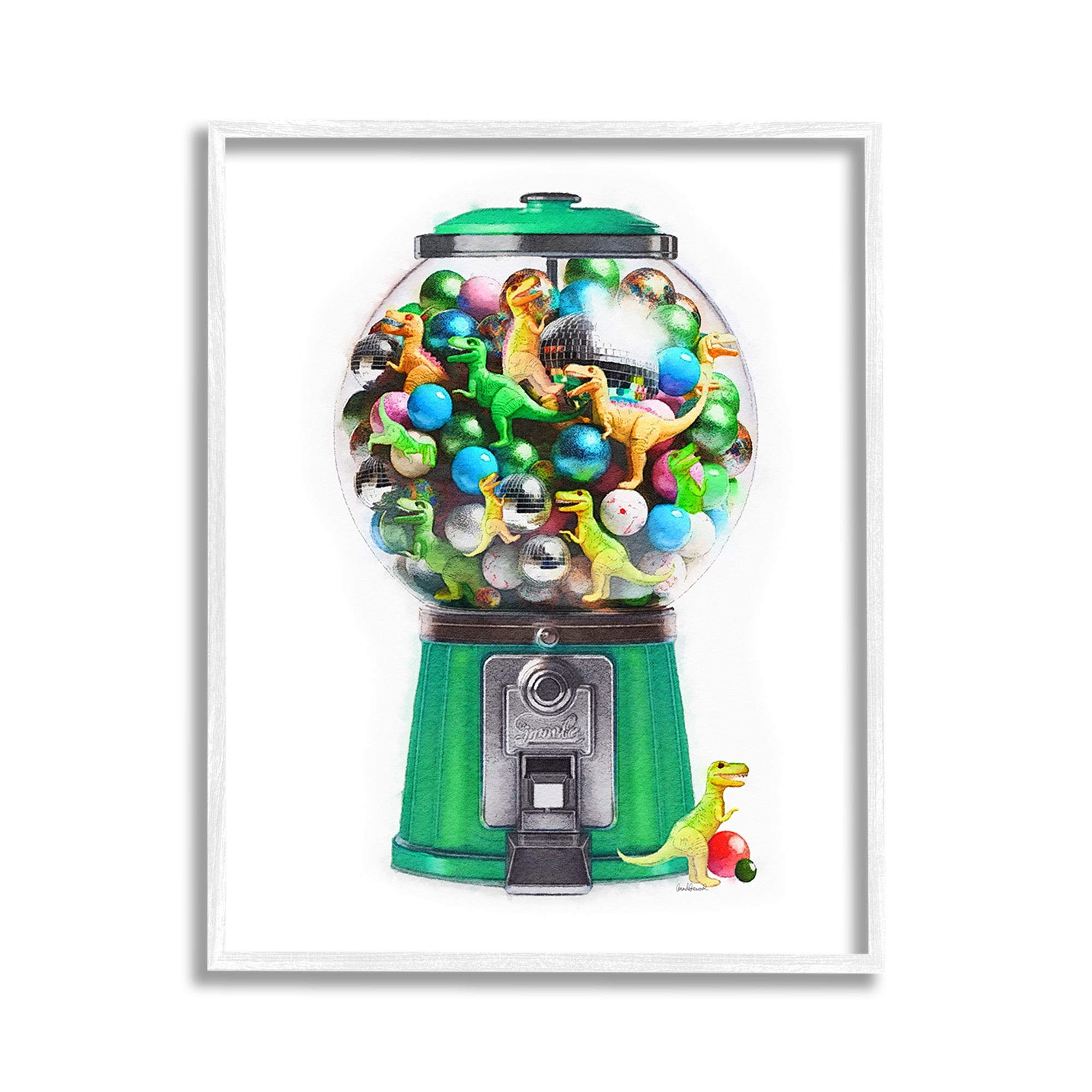 Stupell Industries Dinosaur Candy Dispenser Animals & Insects Painting White Framed Art Print Wall Art, 11 x 14