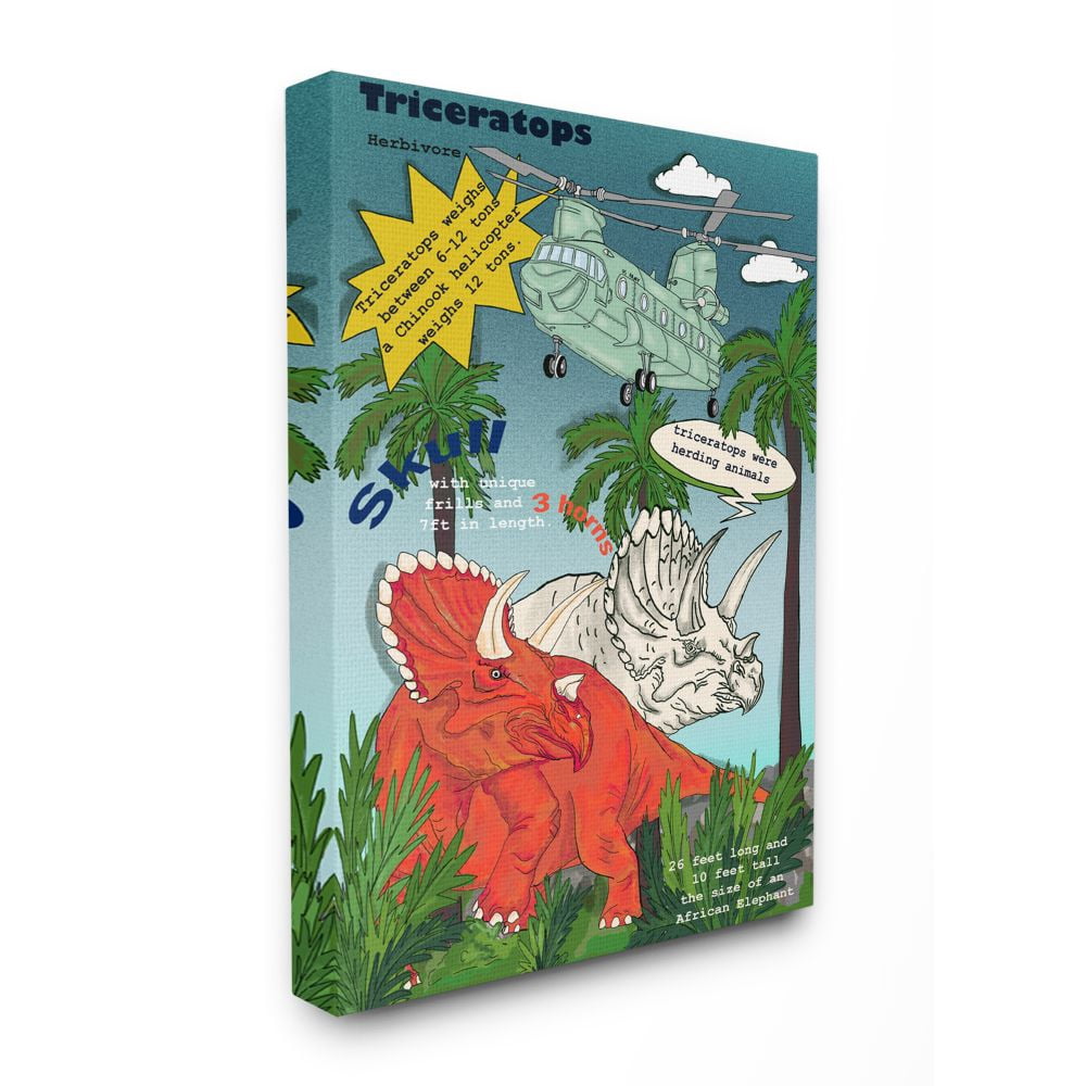 Stupell Industries Dinosaur Facts Fun Triceratops Information Mock Comic Canvas Wall Art Design by Sangita Bachelet, 16" x 20"