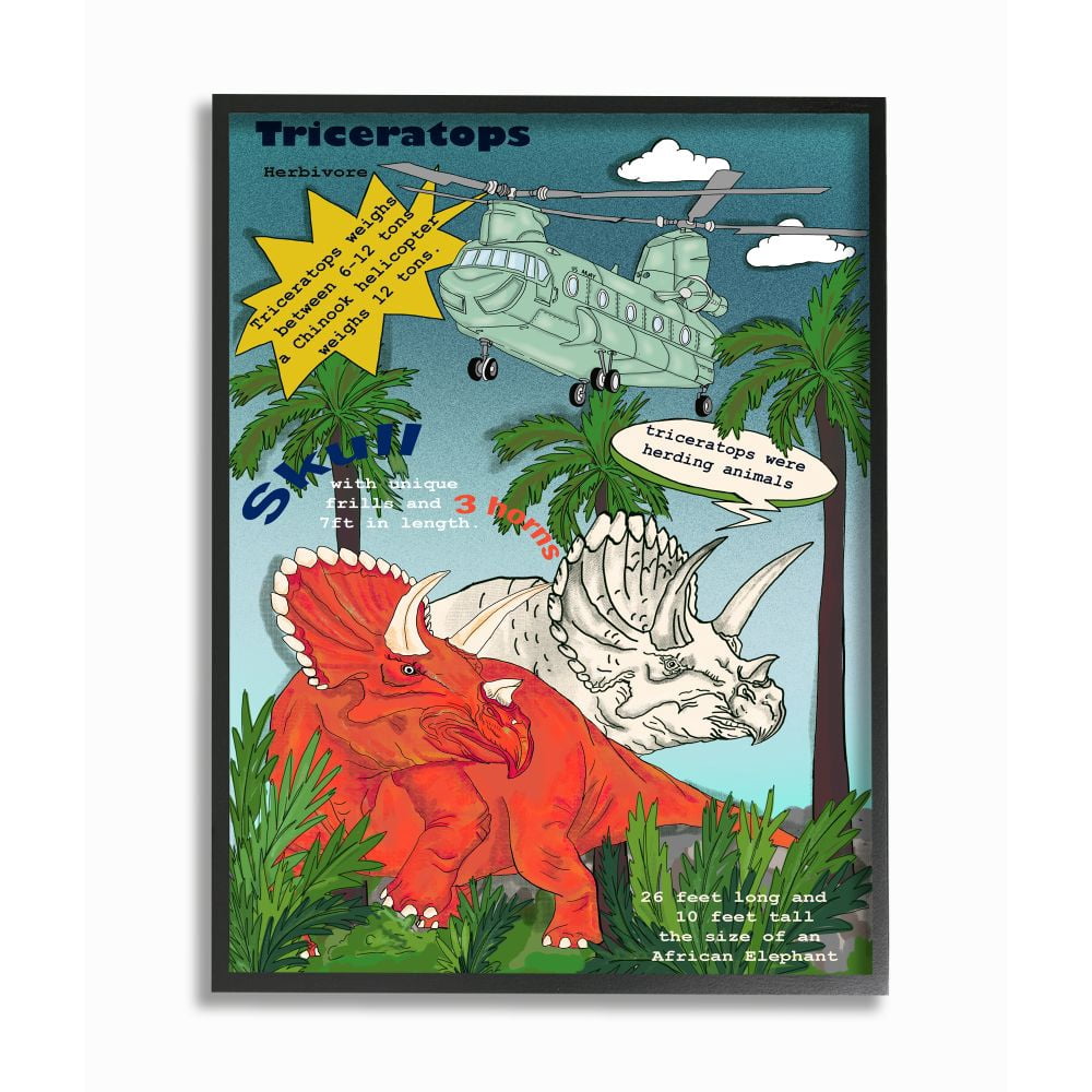 Stupell Industries Dinosaur Facts Fun Triceratops Information Mock Comic Framed Wall Art Design by Sangita Bachelet, 16" x 20", Black Framed