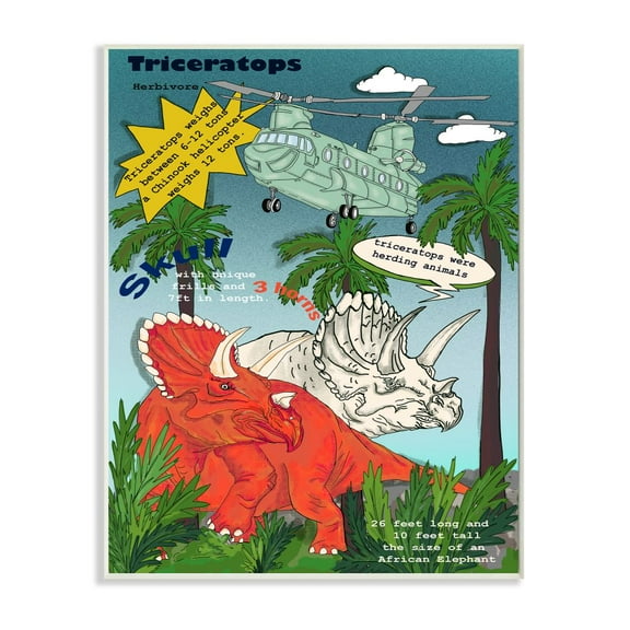 Stupell Industries Dinosaur Facts Fun Triceratops Information Mock Comic Wall Plaque Design by Sangita Bachelet