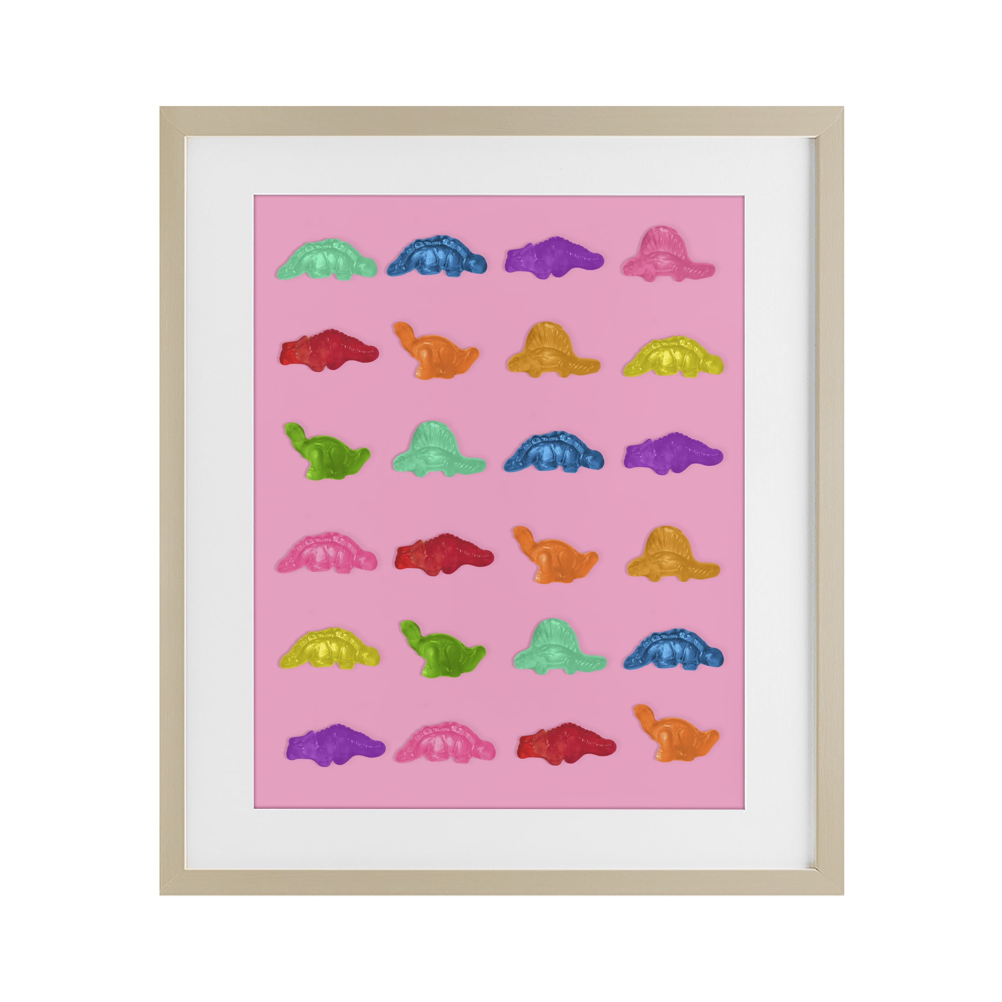 Stupell Industries Dinosaur Gummies on Pink Birch Framed Print Under Glass, design by LISH Creative