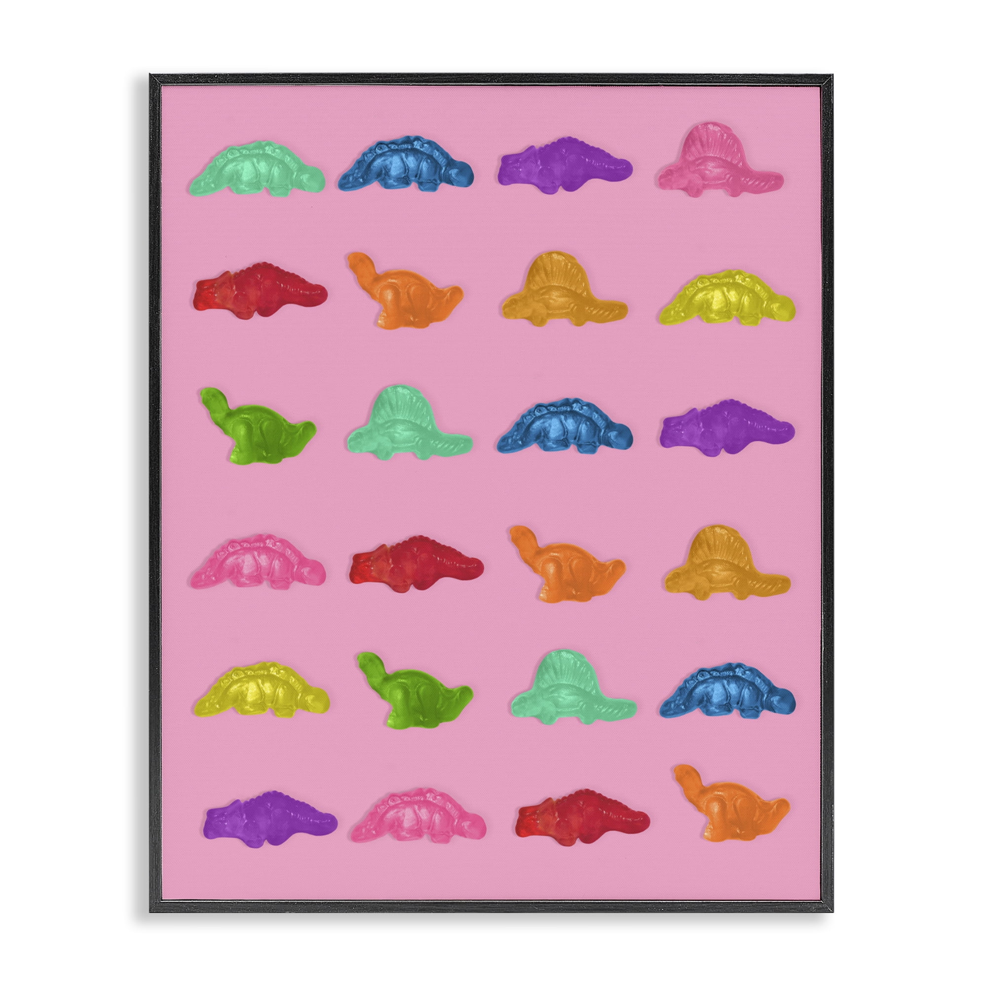 Stupell Industries Dinosaur Gummies on Pink Black Framed Giclee Art, design by LISH Creative