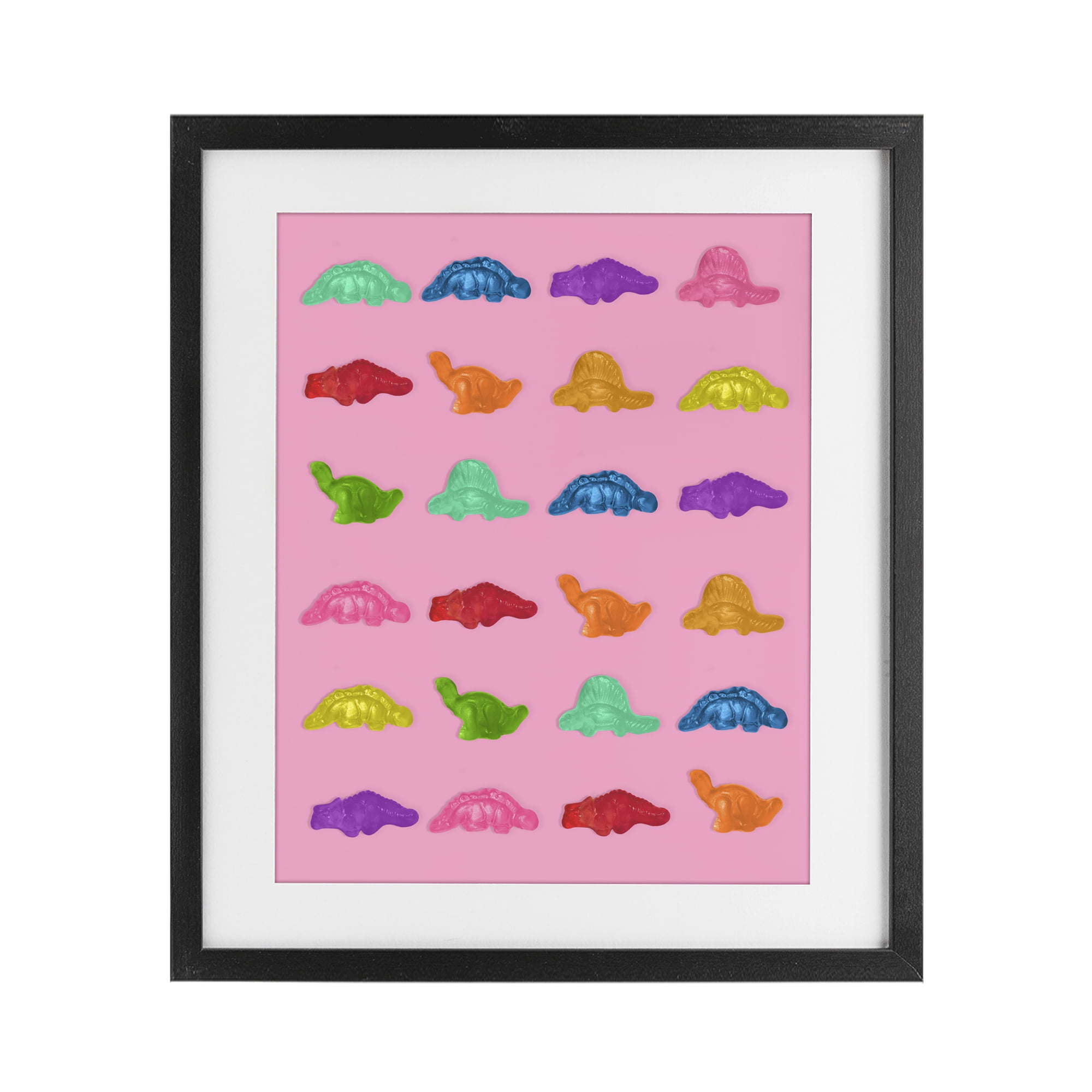 Stupell Industries Dinosaur Gummies on Pink Black Framed Print Under Glass, design by LISH Creative