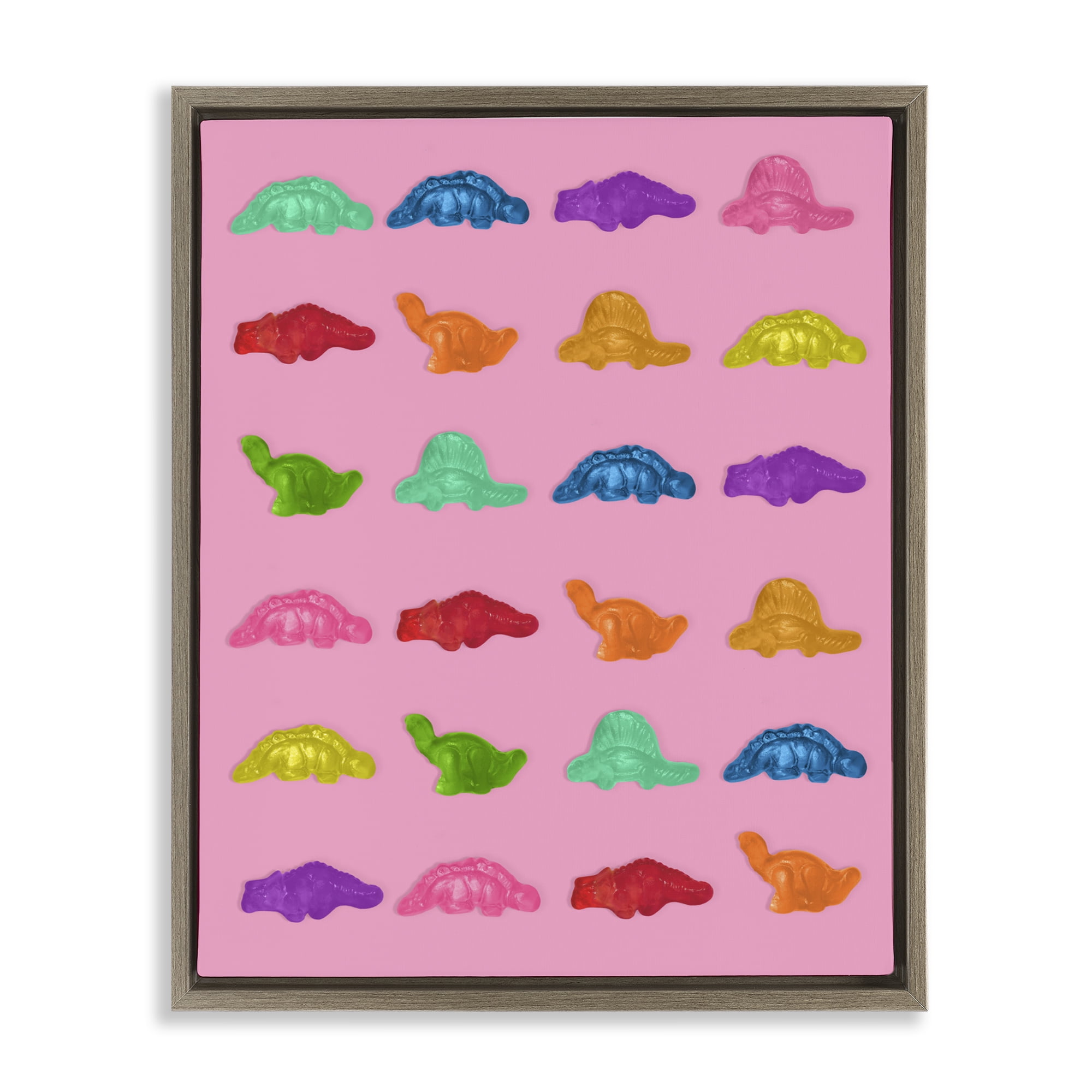 Stupell Industries Dinosaur Gummies on Pink Brown Framed Floater Canvas Wall Art, design by LISH Creative