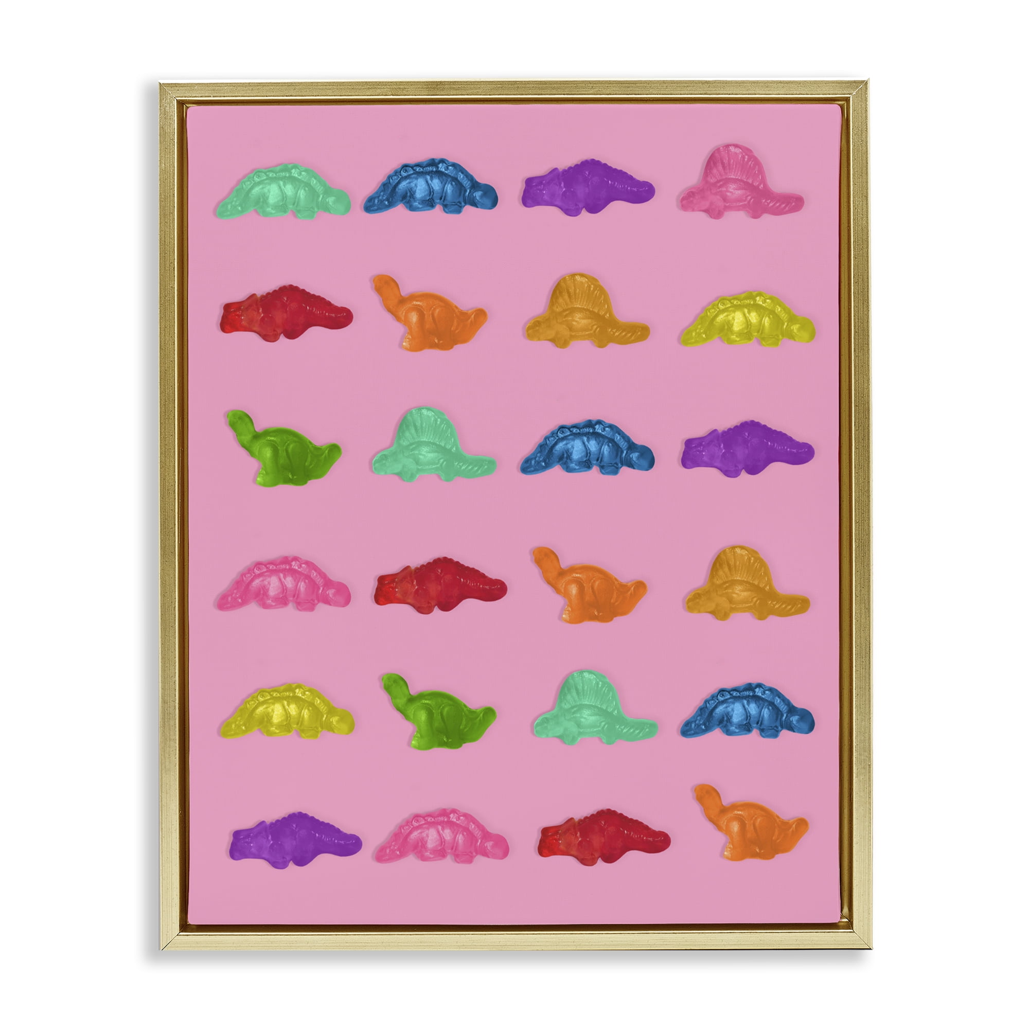 Stupell Industries Dinosaur Gummies on Pink Gold Framed Floater Canvas Wall Art, design by LISH Creative